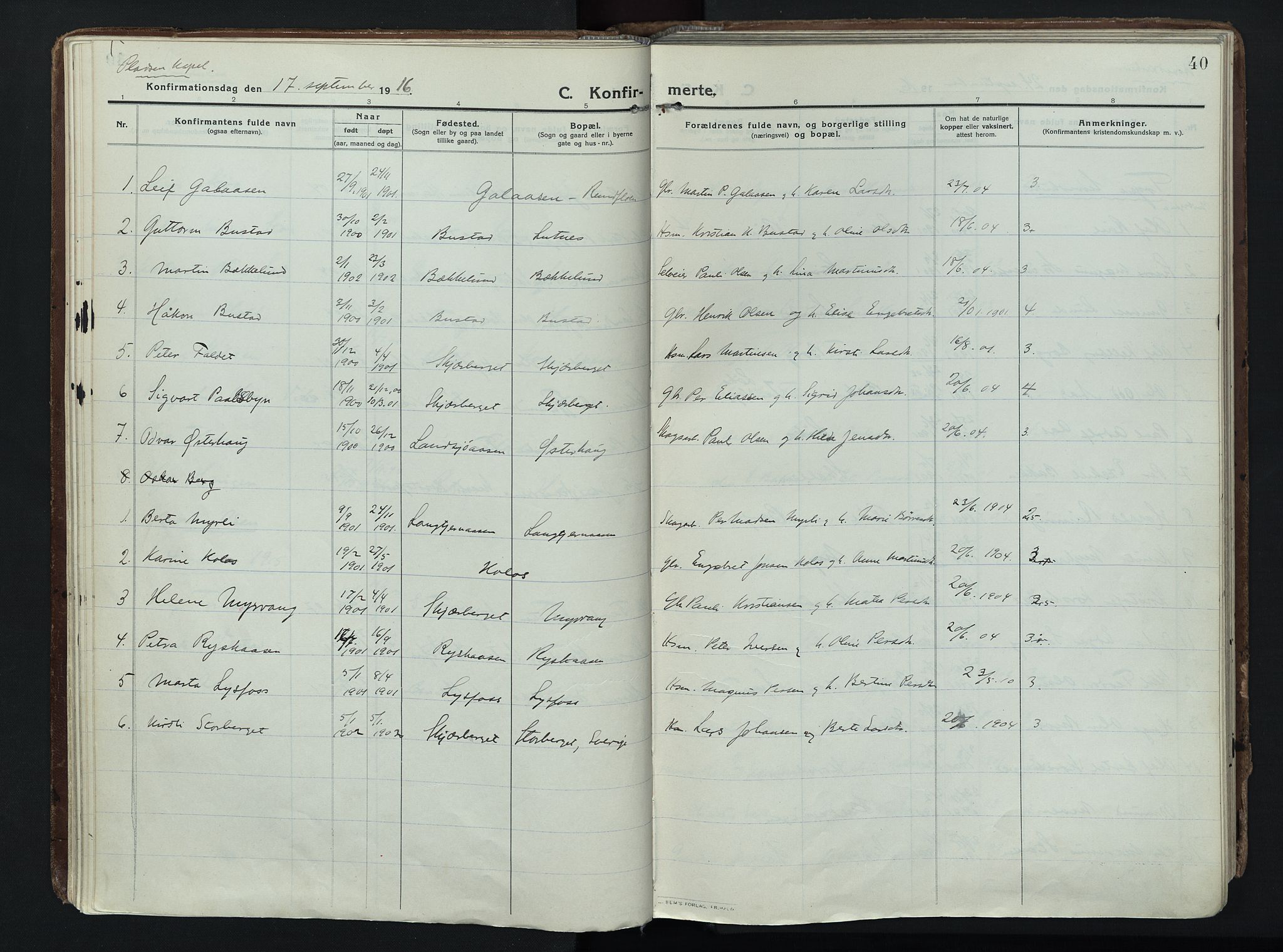 Trysil prestekontor, AV/SAH-PREST-046/H/Ha/Haa/L0014: Ministerialbok nr. 14, 1912-1923, s. 40