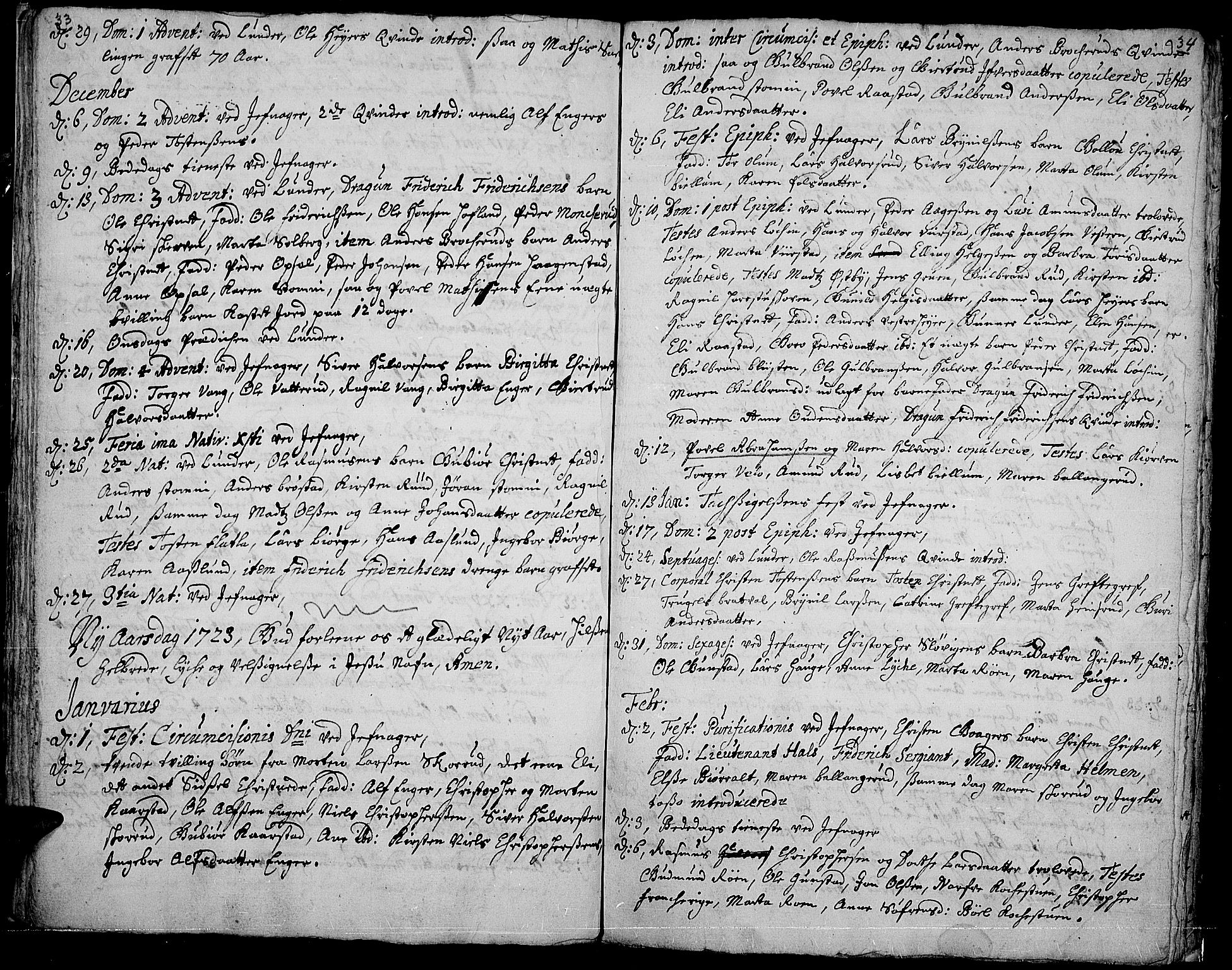 Jevnaker prestekontor, AV/SAH-PREST-116/H/Ha/Haa/L0001: Ministerialbok nr. 1, 1718-1725, s. 33-34