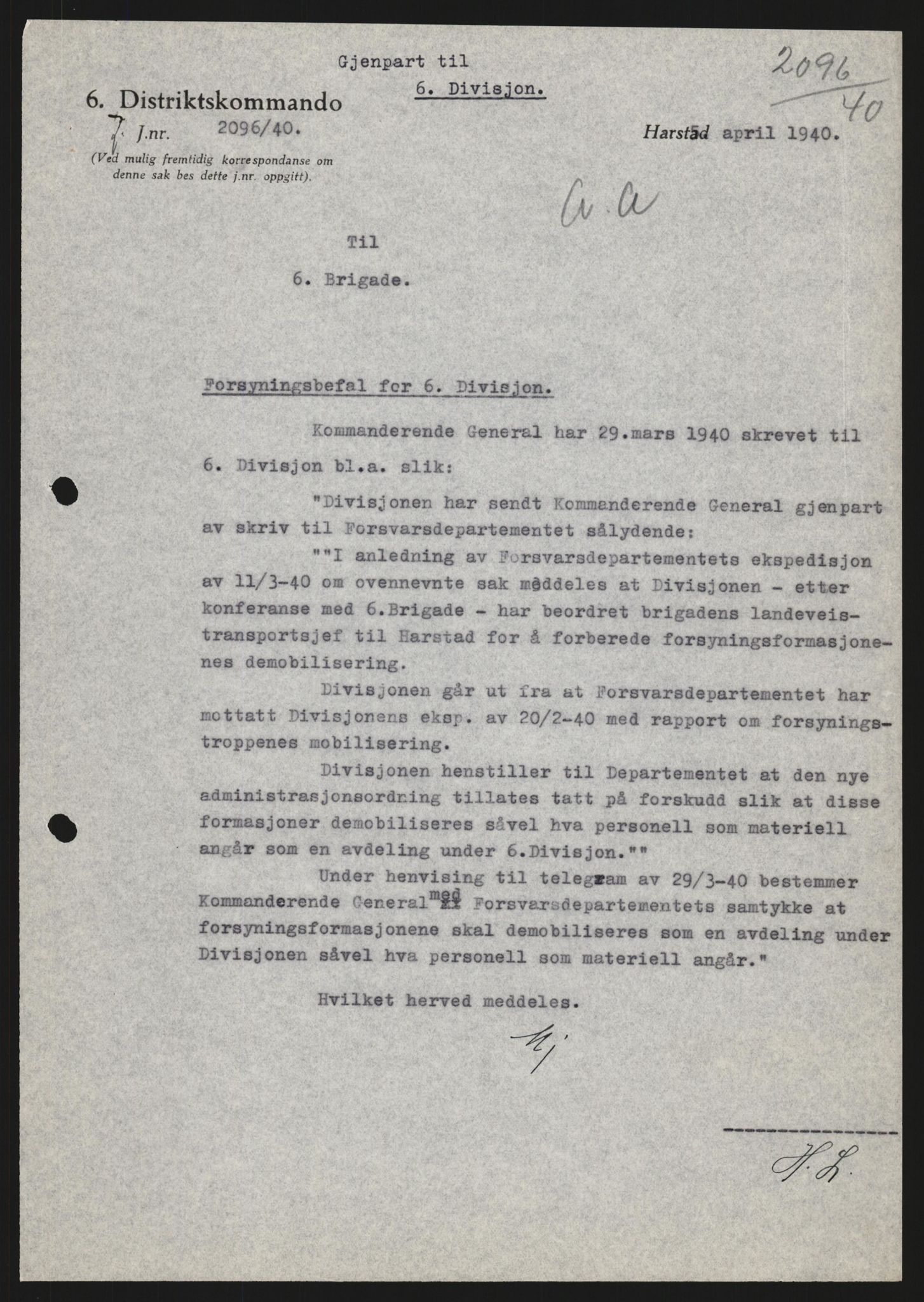 Forsvaret, Forsvarets krigshistoriske avdeling, AV/RA-RAFA-2017/Y/Yb/L0123: II-C-11-600  -  6. Divisjon med avdelinger, 1940, s. 92