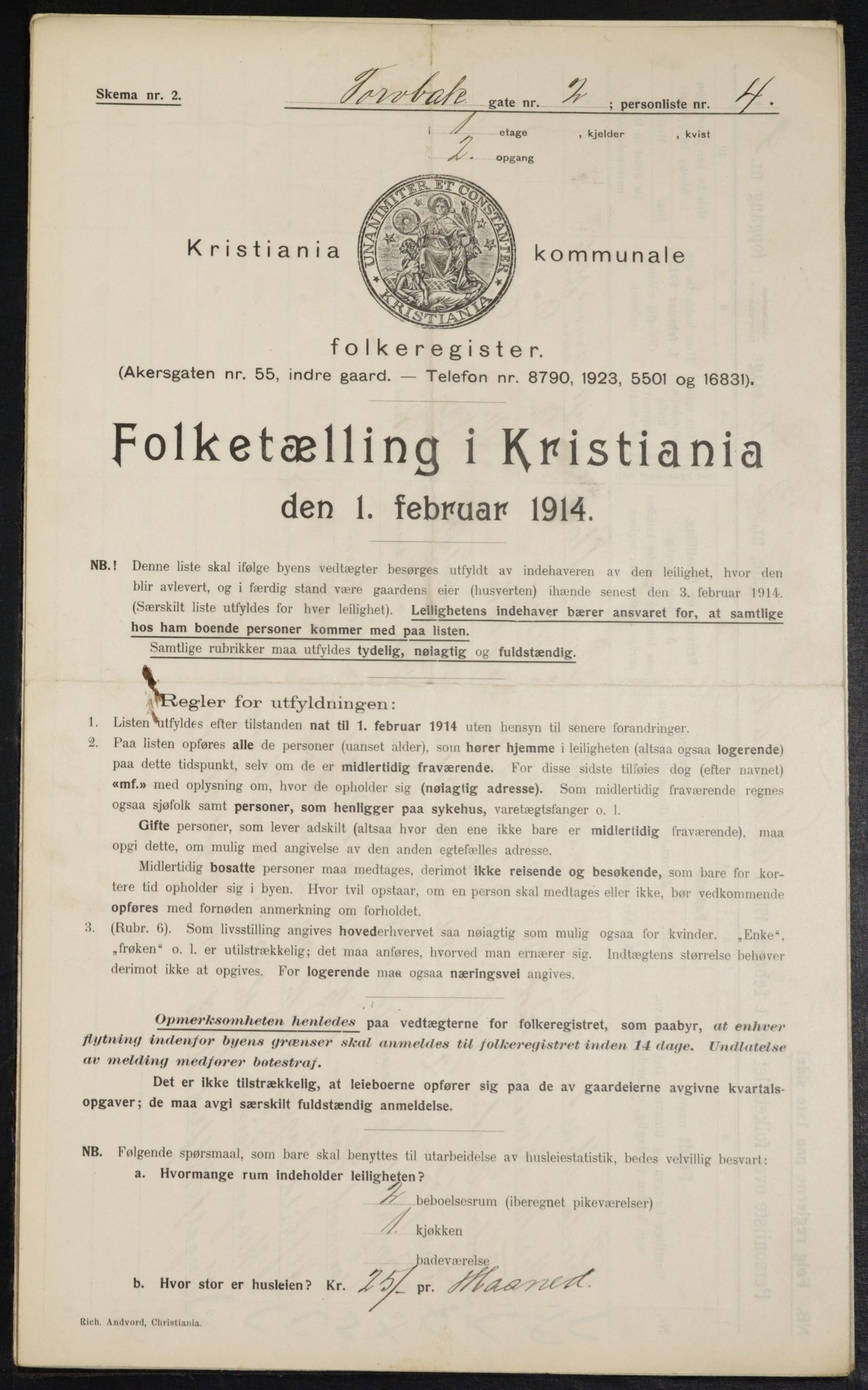 OBA, Kommunal folketelling 1.2.1914 for Kristiania, 1914, s. 115835