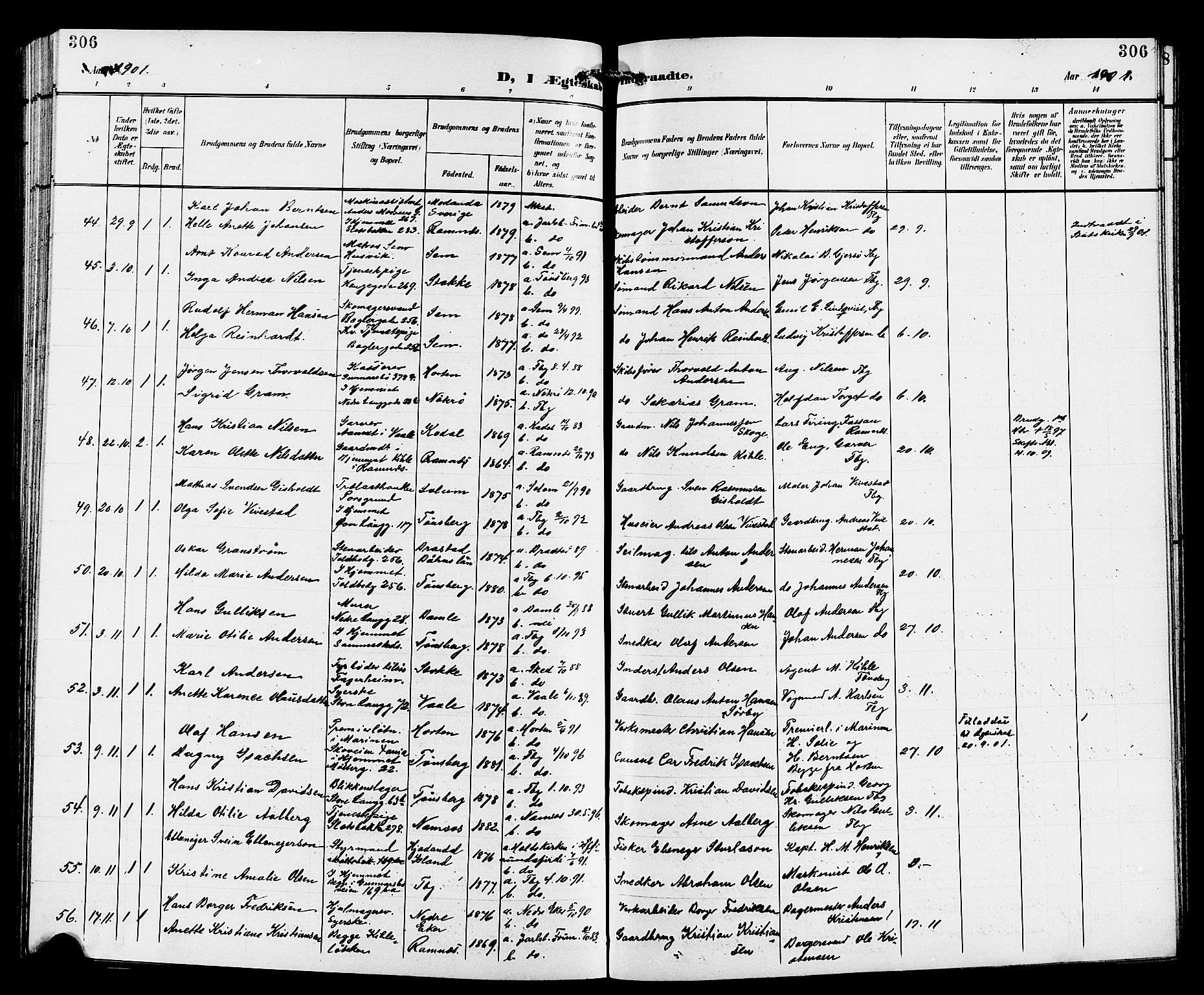 Tønsberg kirkebøker, AV/SAKO-A-330/G/Ga/L0007: Klokkerbok nr. 7, 1896-1904, s. 306