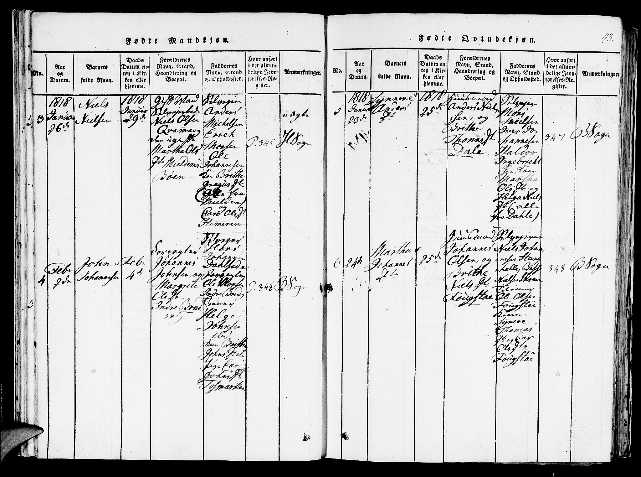 Haus sokneprestembete, SAB/A-75601/H/Haa: Ministerialbok nr. A 12, 1816-1821, s. 43
