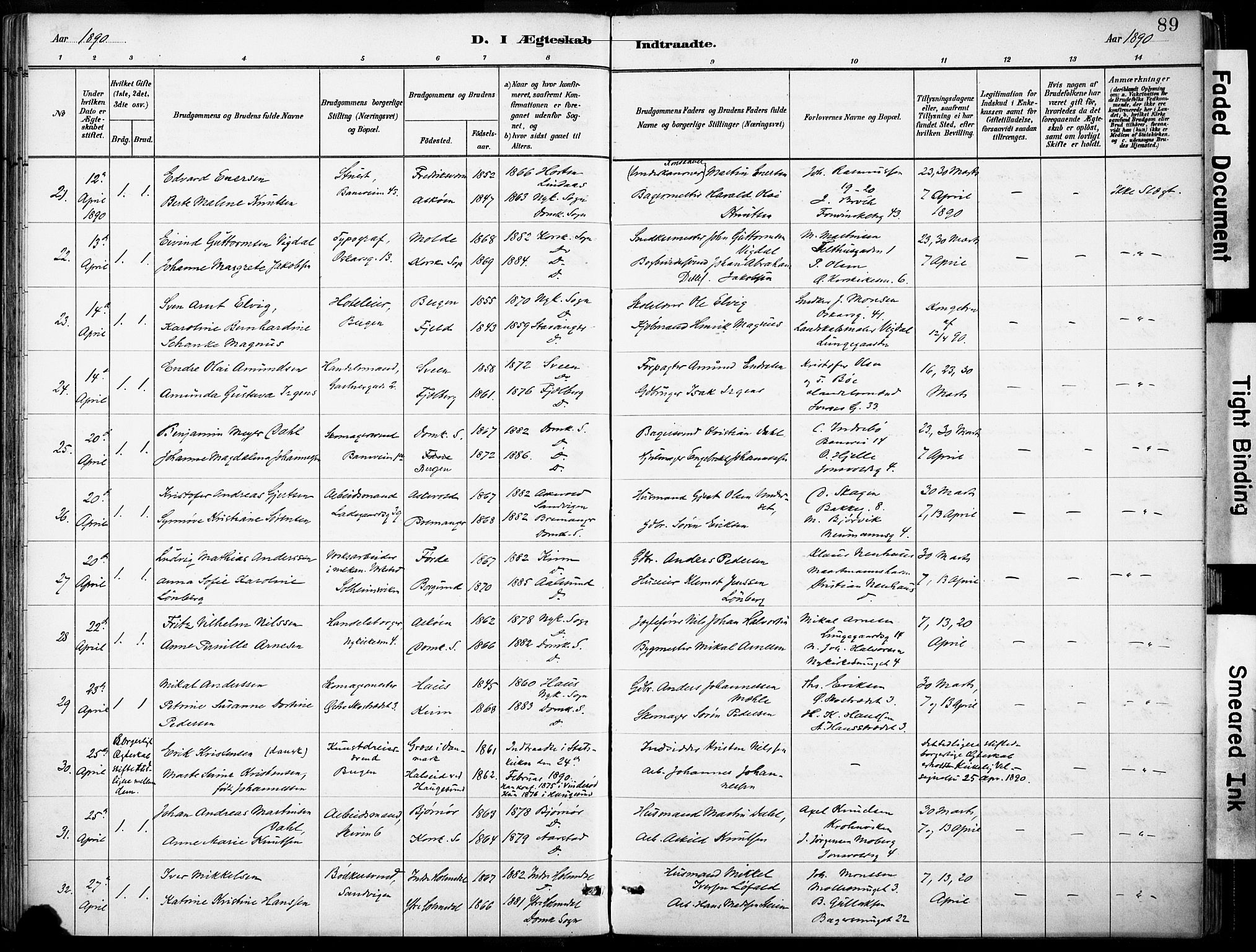 Domkirken sokneprestembete, SAB/A-74801/H/Haa/L0037: Ministerialbok nr. D 4, 1880-1907, s. 89