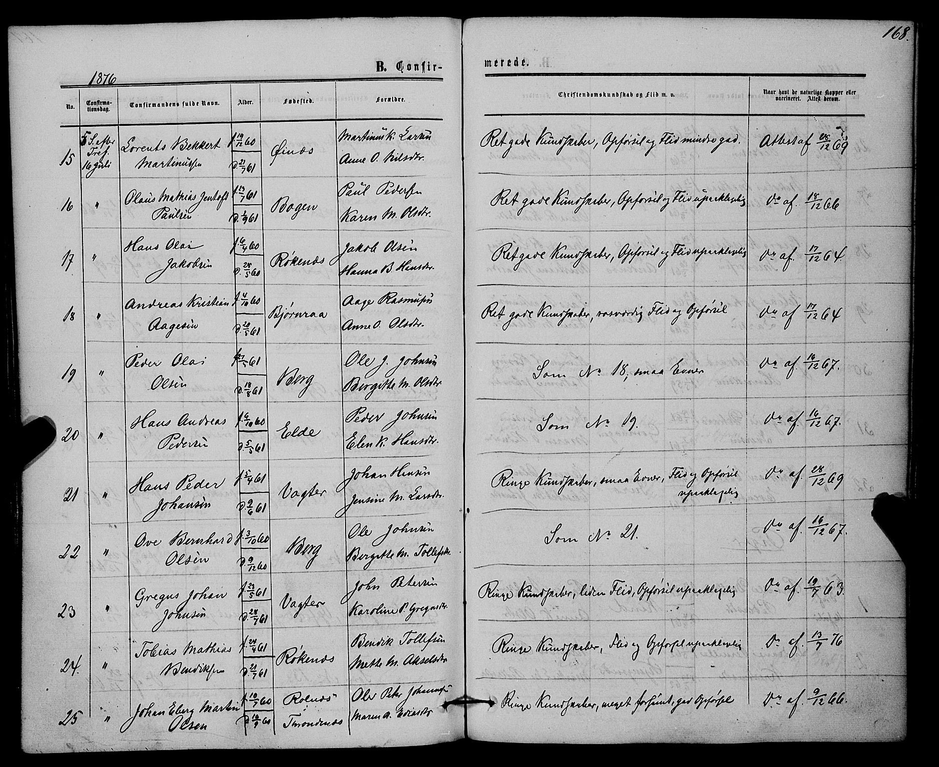 Kvæfjord sokneprestkontor, SATØ/S-1323/G/Ga/Gaa/L0004kirke: Ministerialbok nr. 4, 1857-1877, s. 168