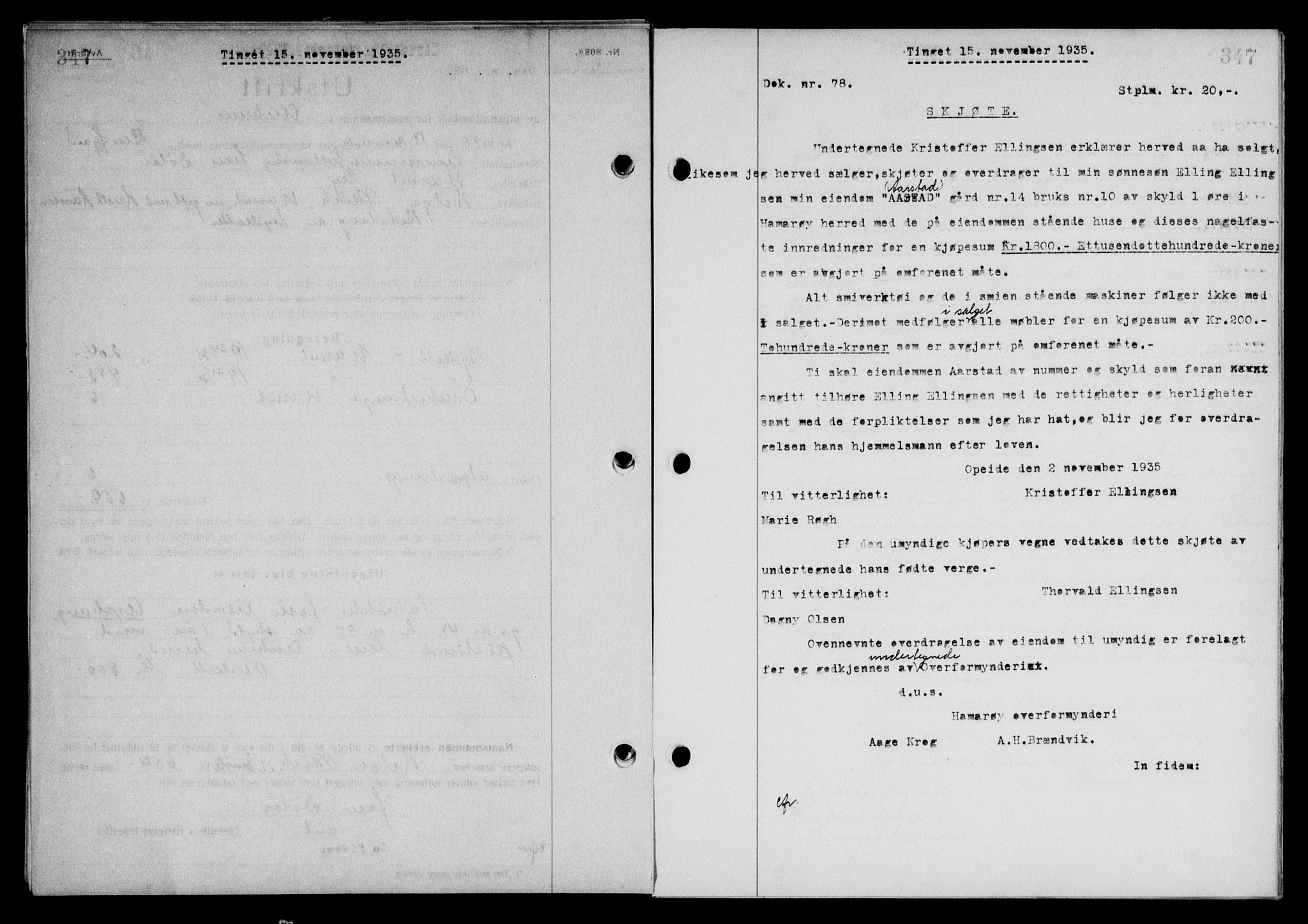 Steigen og Ofoten sorenskriveri, SAT/A-0030/1/2/2C/L0026: Pantebok nr. 30, 1935-1936, Tingl.dato: 15.11.1935