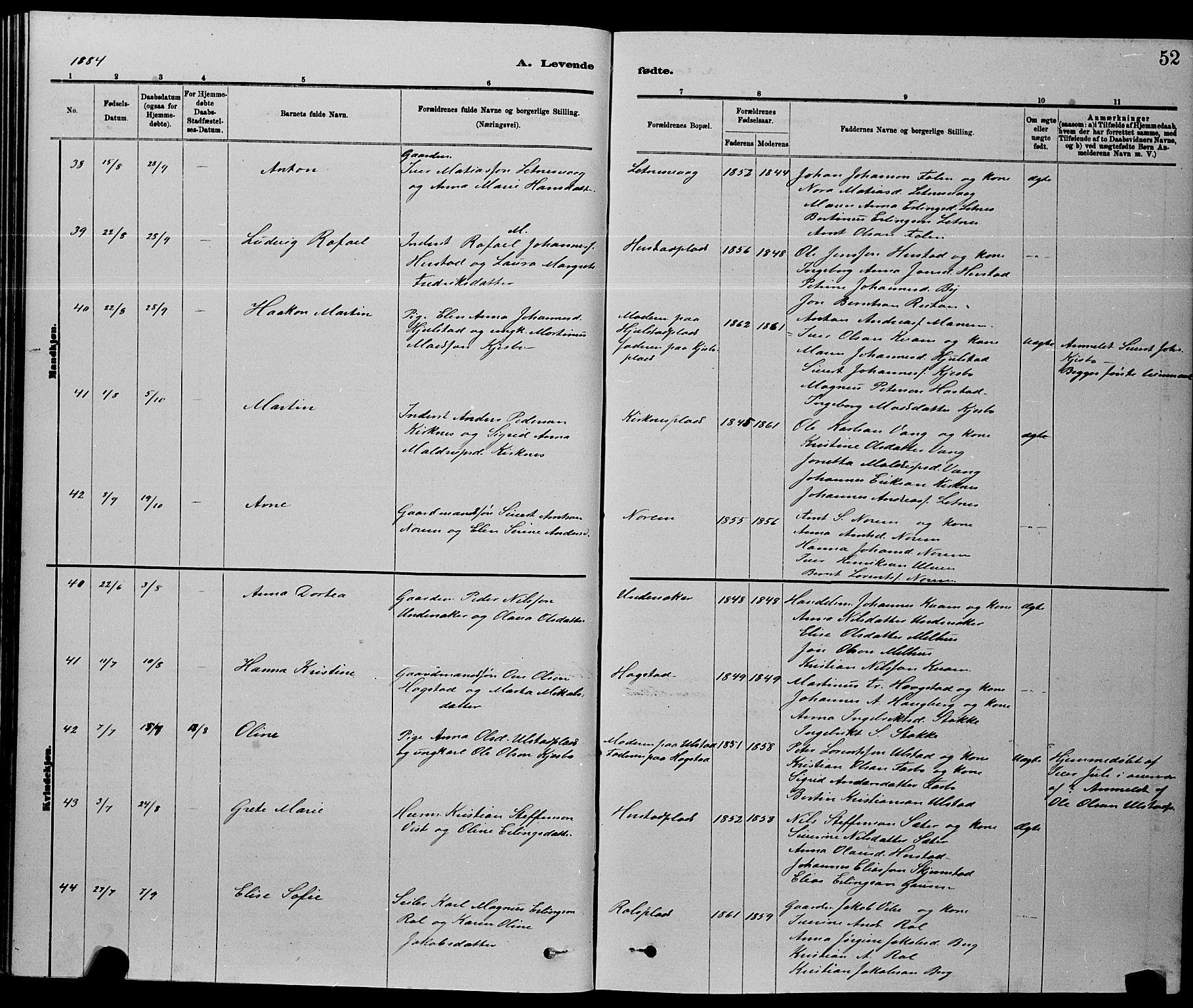 Ministerialprotokoller, klokkerbøker og fødselsregistre - Nord-Trøndelag, AV/SAT-A-1458/730/L0301: Klokkerbok nr. 730C04, 1880-1897, s. 52