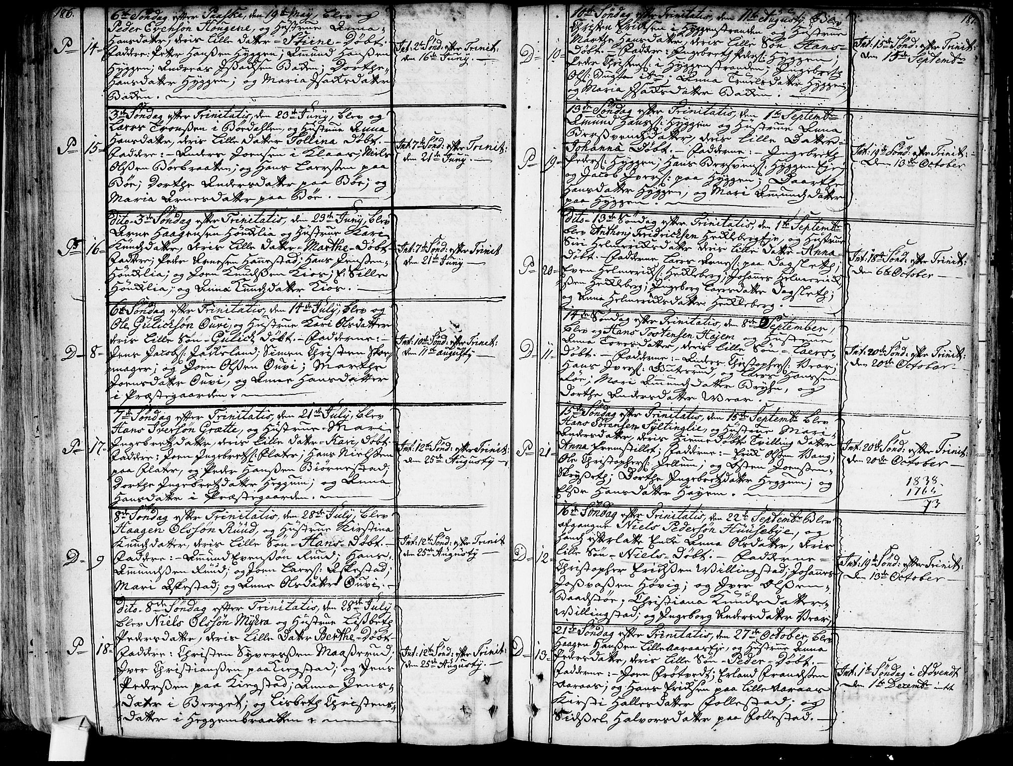 Røyken kirkebøker, AV/SAKO-A-241/G/Ga/L0001: Klokkerbok nr. 1, 1740-1768, s. 186-187