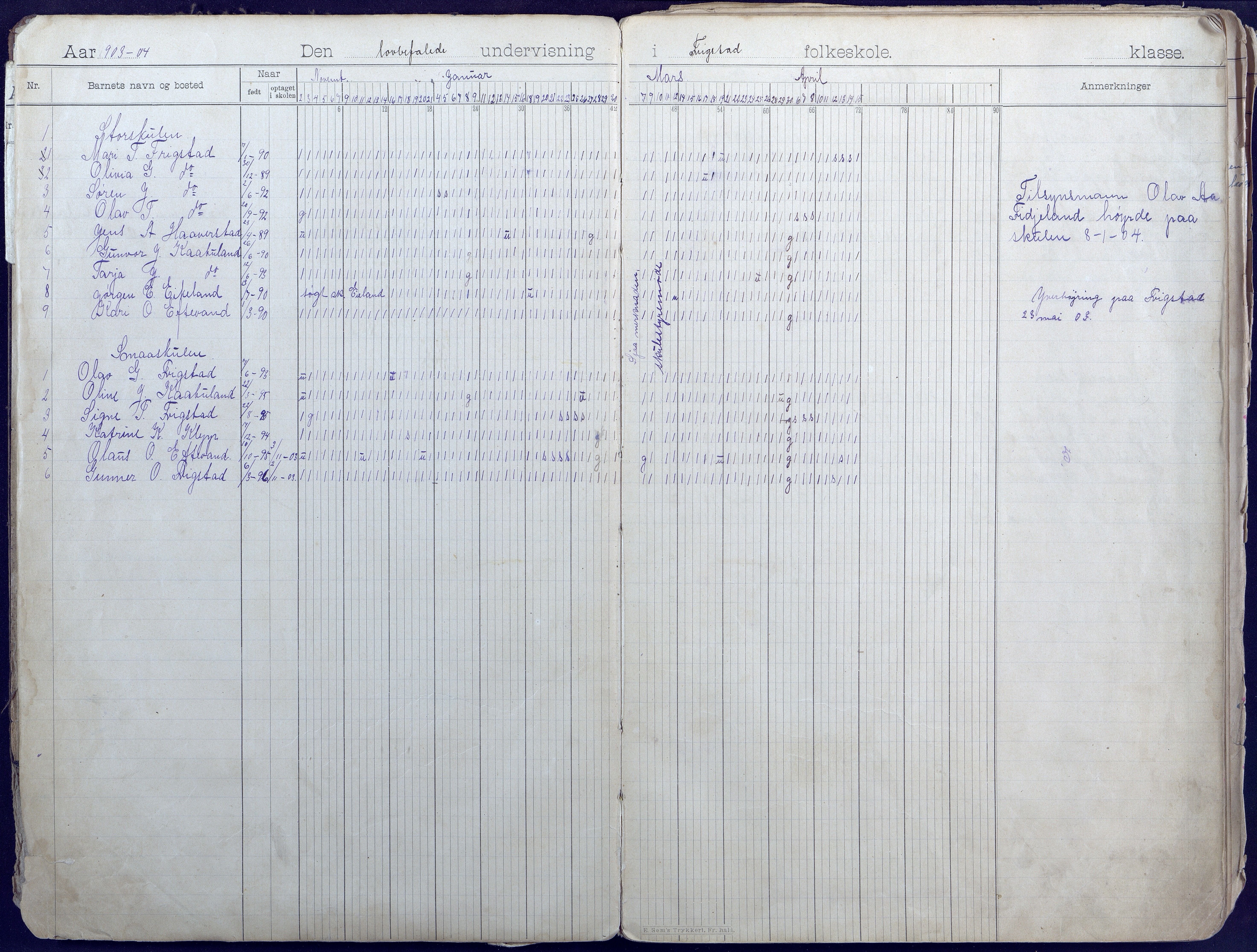 Iveland kommune, De enkelte kretsene/Skolene, AAKS/KA0935-550/A_7/L0003: Dagbok for Frigstad  og Ljosland skole, 1899-1946