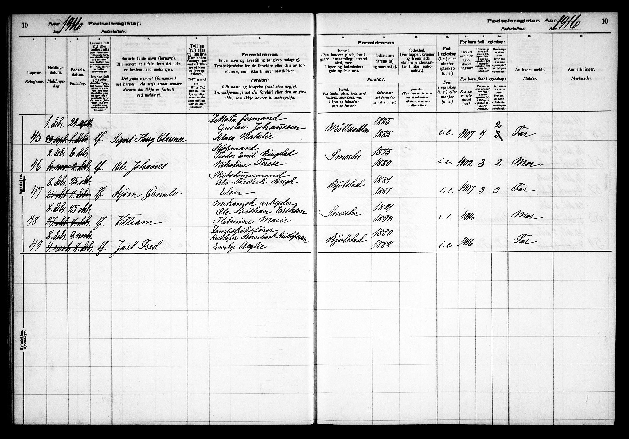 Kråkerøy prestekontor Kirkebøker, AV/SAO-A-10912/J/Ja/L0001: Fødselsregister nr. 1, 1916-1938, s. 10