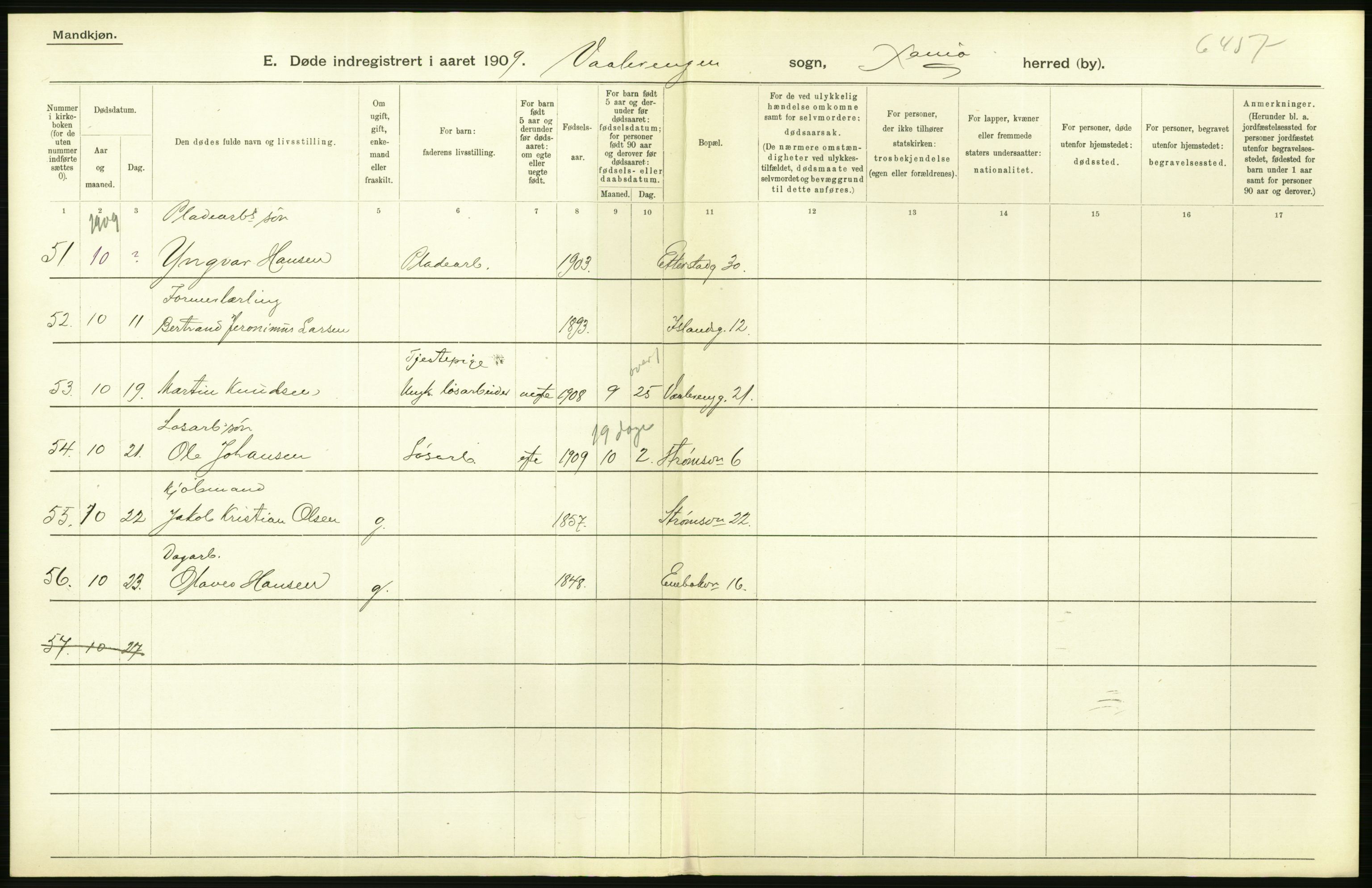 Statistisk sentralbyrå, Sosiodemografiske emner, Befolkning, AV/RA-S-2228/D/Df/Dfa/Dfag/L0010: Kristiania: Døde, dødfødte., 1909, s. 304