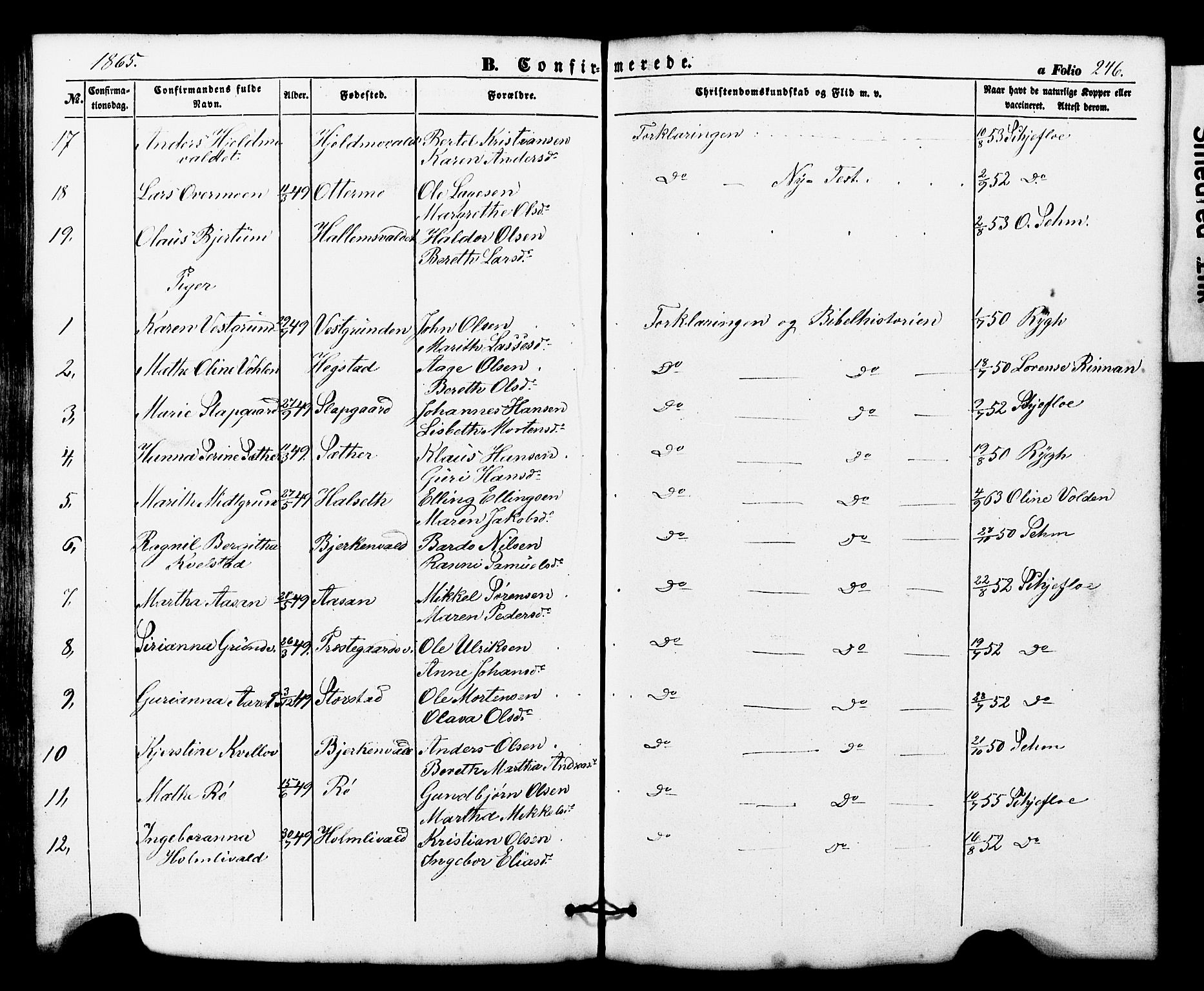 Ministerialprotokoller, klokkerbøker og fødselsregistre - Nord-Trøndelag, SAT/A-1458/724/L0268: Klokkerbok nr. 724C04, 1846-1878, s. 246