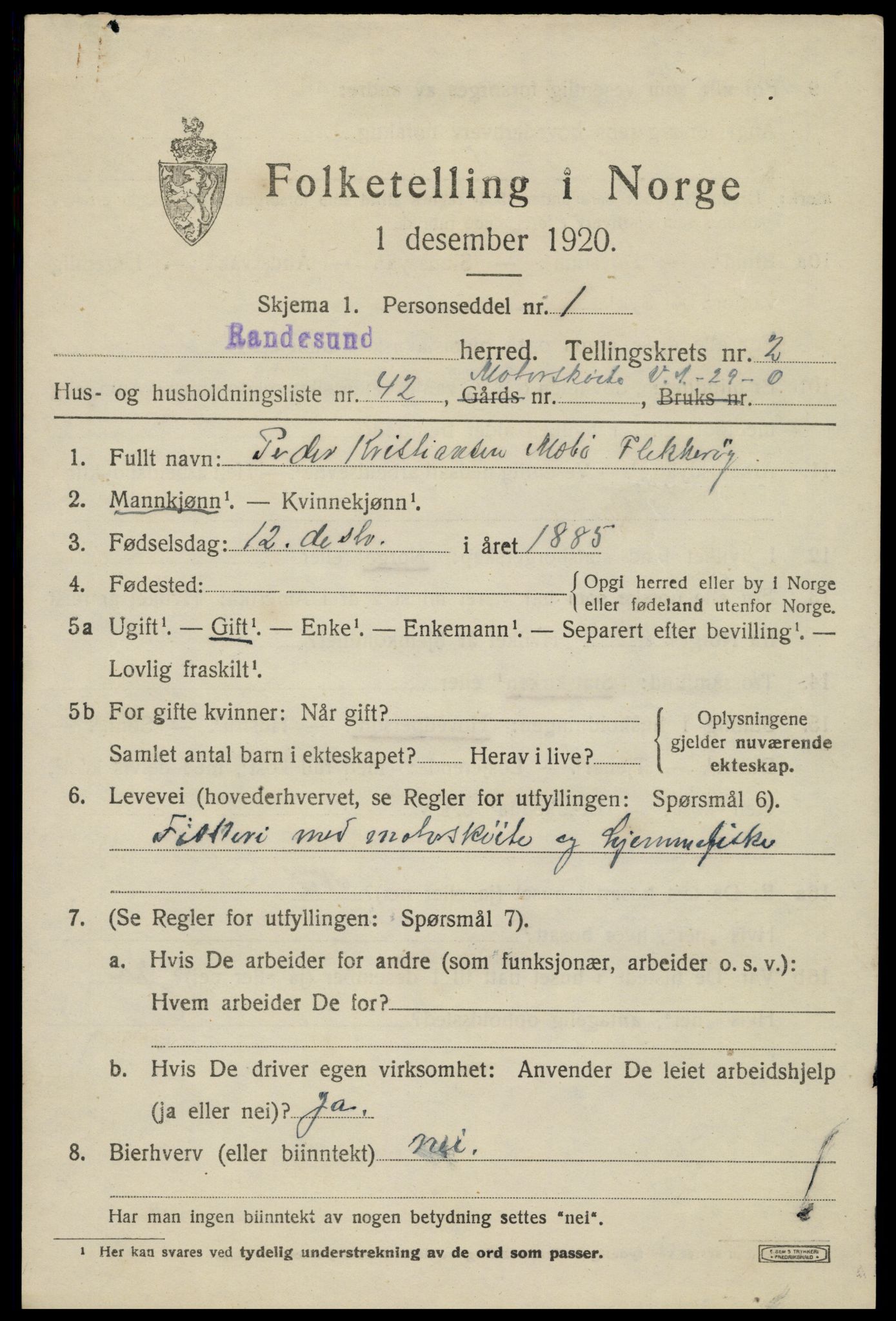 SAK, Folketelling 1920 for 1011 Randesund herred, 1920, s. 1434