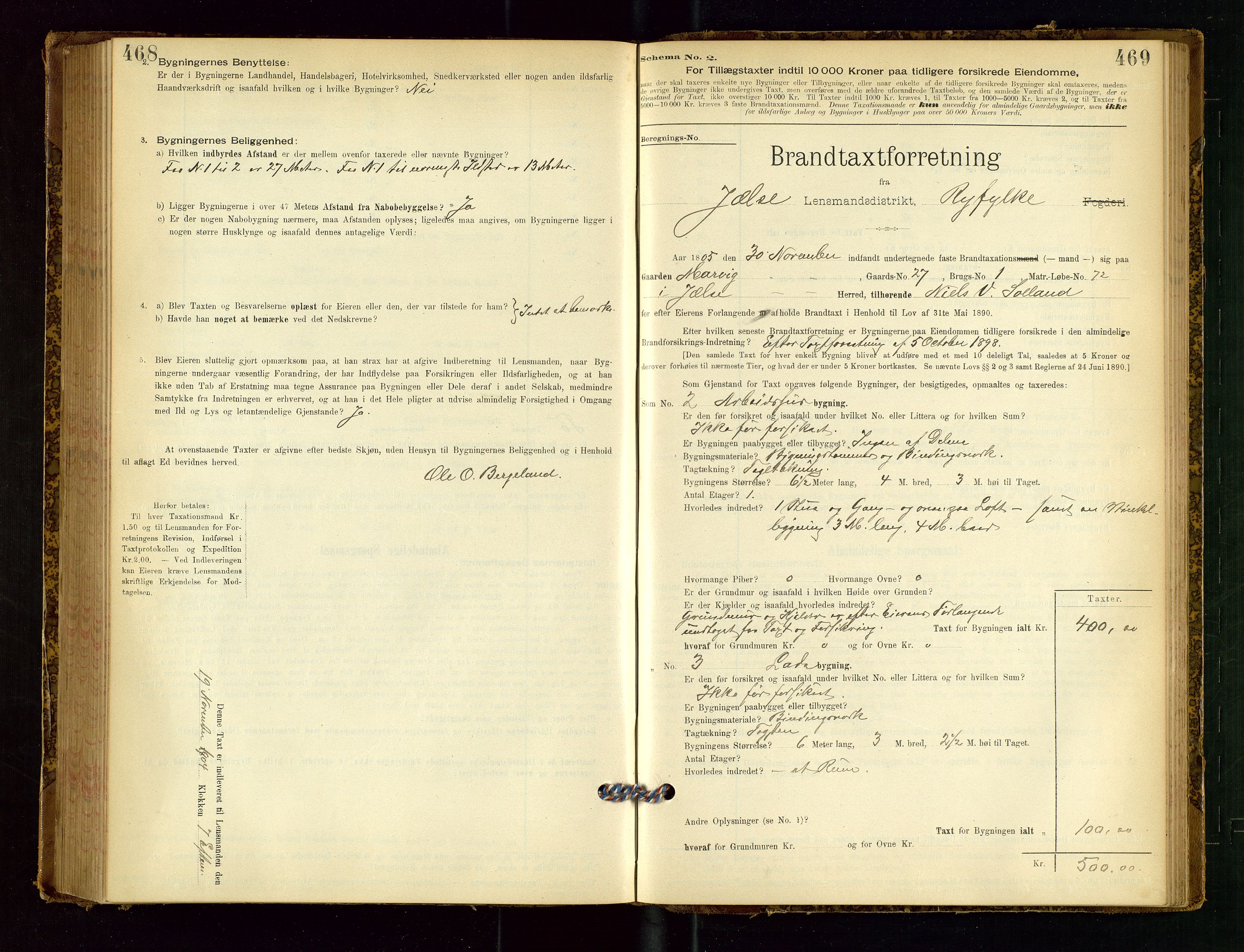 Jelsa lensmannskontor, SAST/A-100360/Gob/L0001: "Brandtaxationsprotocol", 1895-1918, s. 468-469