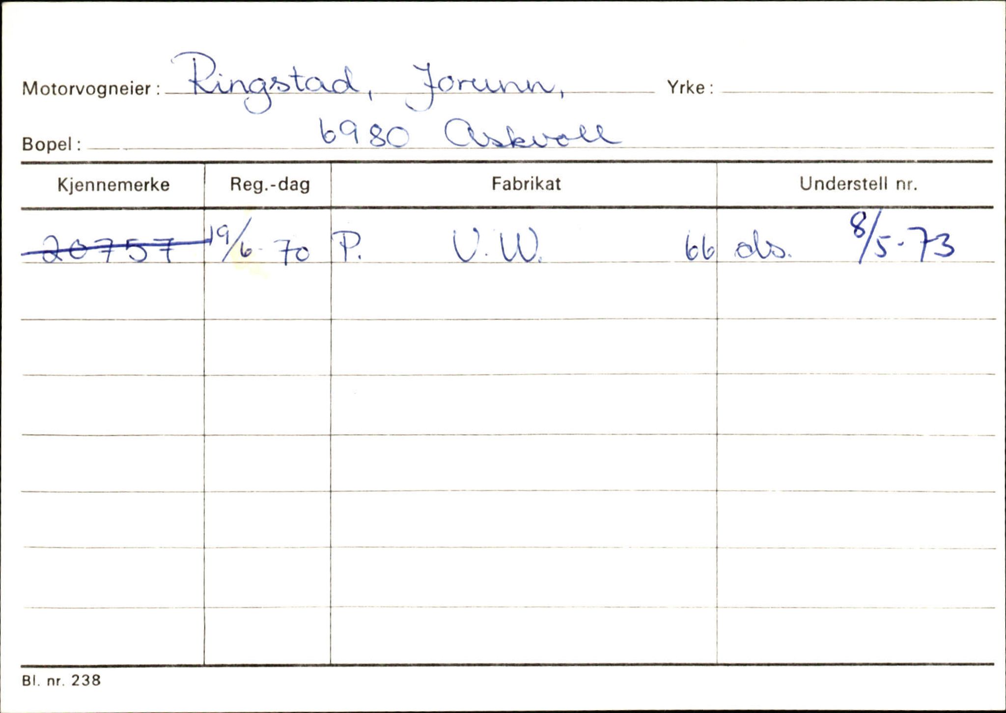 Statens vegvesen, Sogn og Fjordane vegkontor, AV/SAB-A-5301/4/F/L0132: Eigarregister Askvoll A-Å. Balestrand A-Å, 1945-1975, s. 1037