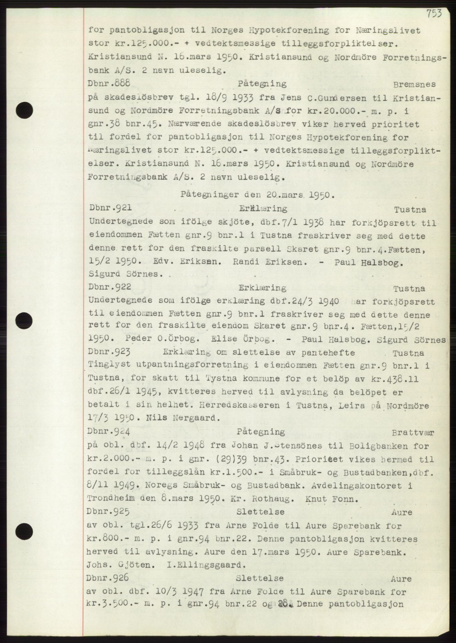 Nordmøre sorenskriveri, SAT/A-4132/1/2/2Ca: Pantebok nr. C82b, 1946-1951, Dagboknr: 888/1950