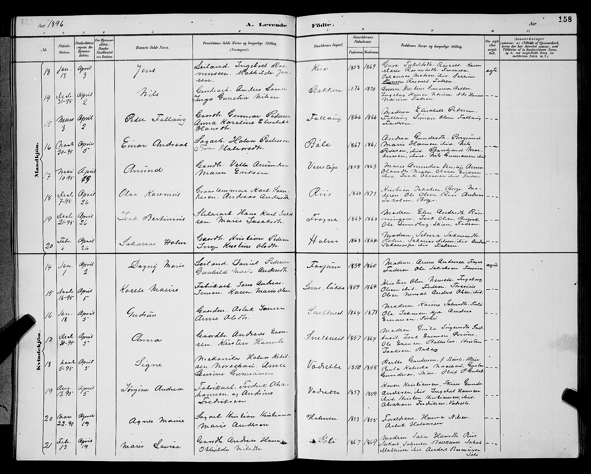 Gjerpen kirkebøker, AV/SAKO-A-265/G/Ga/L0002: Klokkerbok nr. I 2, 1883-1900, s. 158