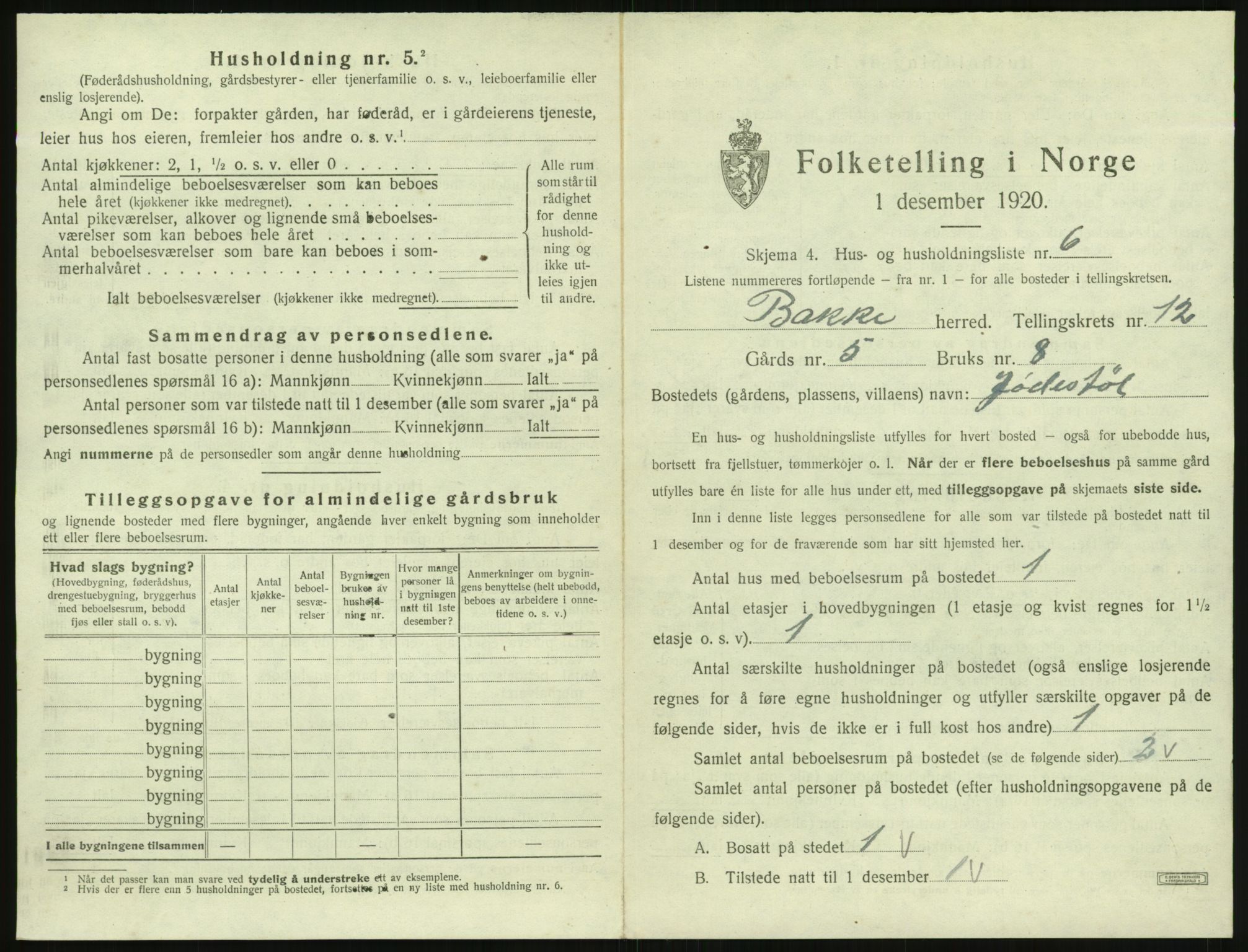 SAK, Folketelling 1920 for 1045 Bakke herred, 1920, s. 582