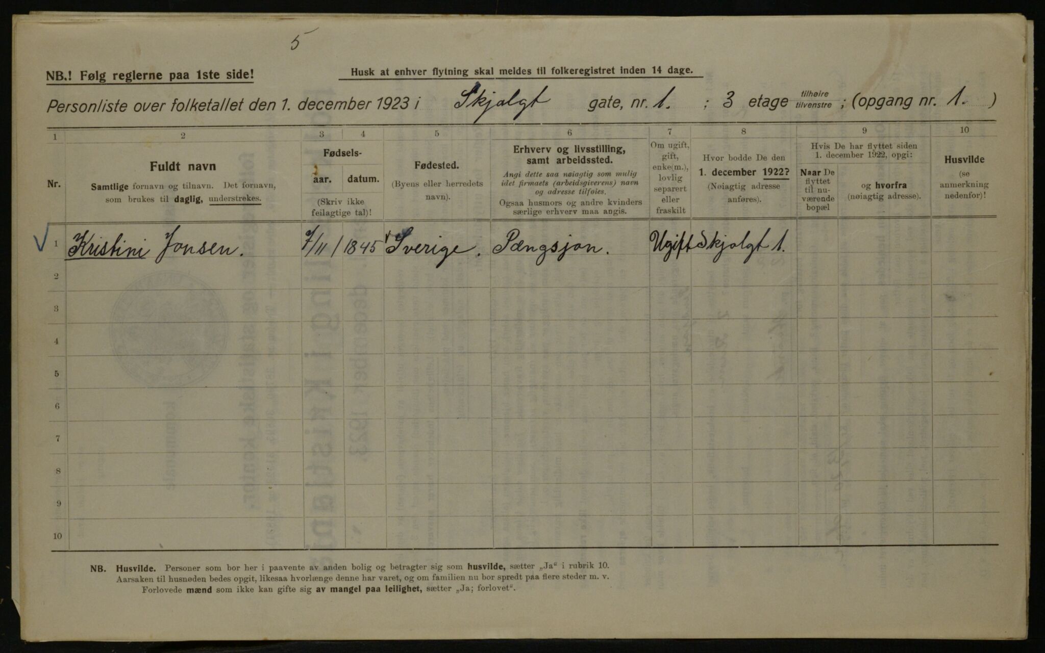 OBA, Kommunal folketelling 1.12.1923 for Kristiania, 1923, s. 106444