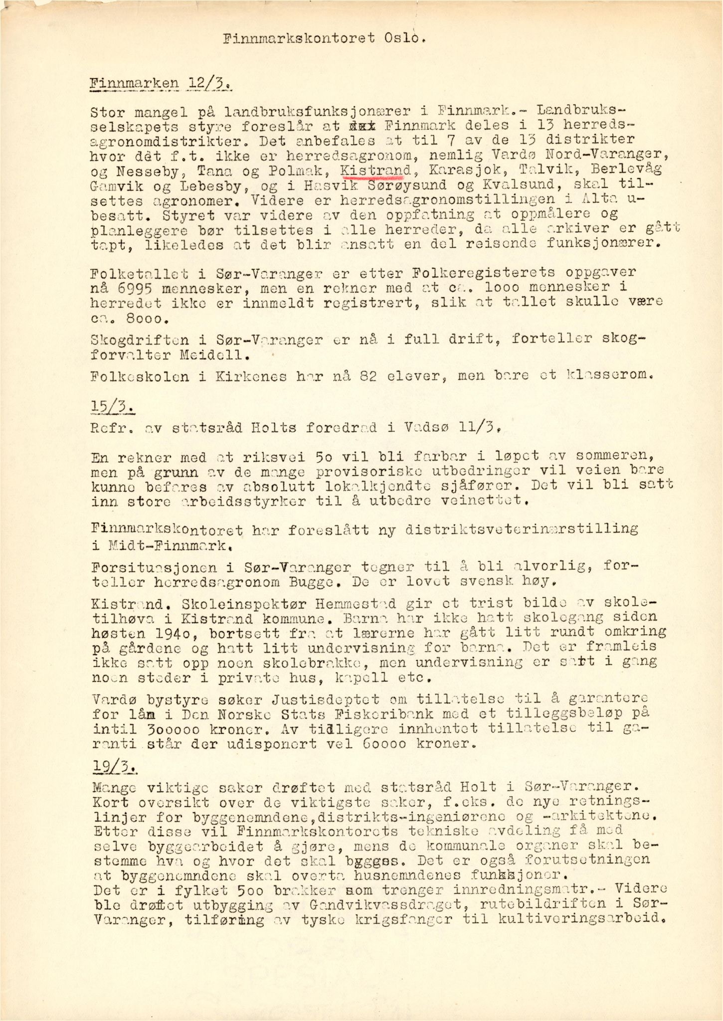 Finnmarkskontorets presse- og opplysningsarkiv , FMFB/A-1198/E/L0009/0006: 7. Opplysninger om herreder / kommuner i Nord-Troms og Finnmark / Kistrand