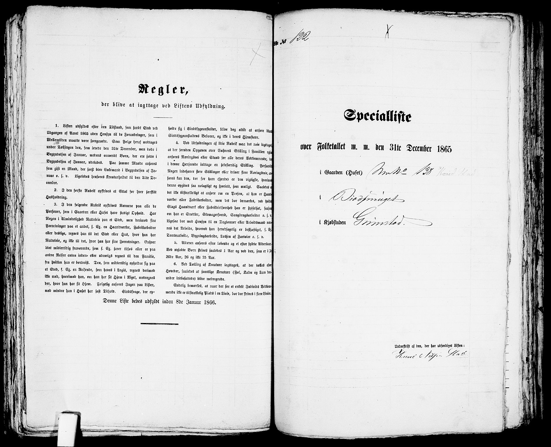 RA, Folketelling 1865 for 0904B Fjære prestegjeld, Grimstad kjøpstad, 1865, s. 249