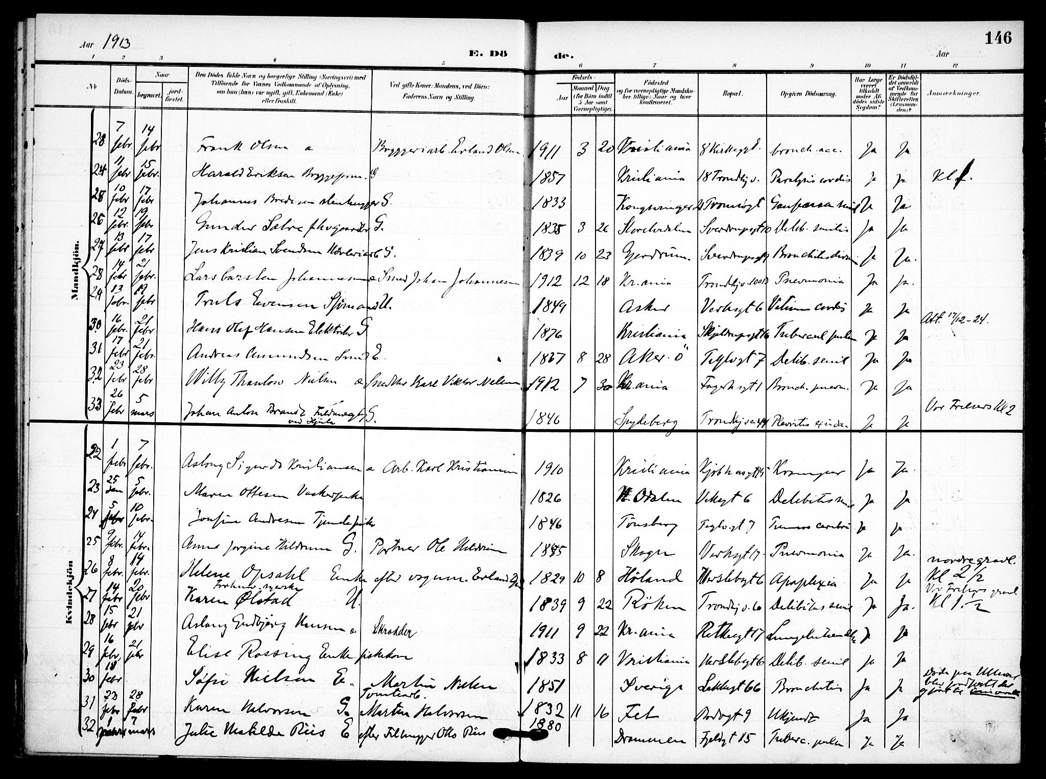 Petrus prestekontor Kirkebøker, AV/SAO-A-10872/F/Fa/L0010: Ministerialbok nr. 10, 1904-1916, s. 146