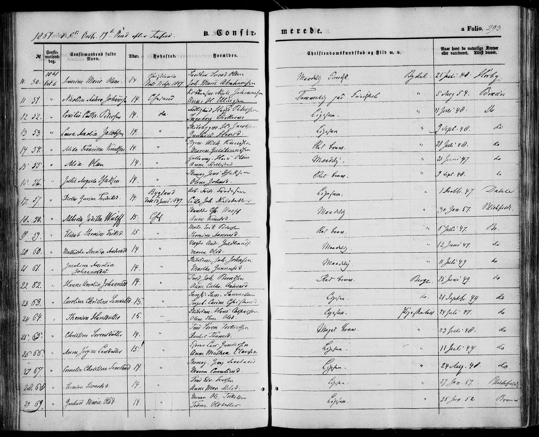 Kristiansand domprosti, AV/SAK-1112-0006/F/Fa/L0014: Ministerialbok nr. A 14, 1852-1867, s. 293