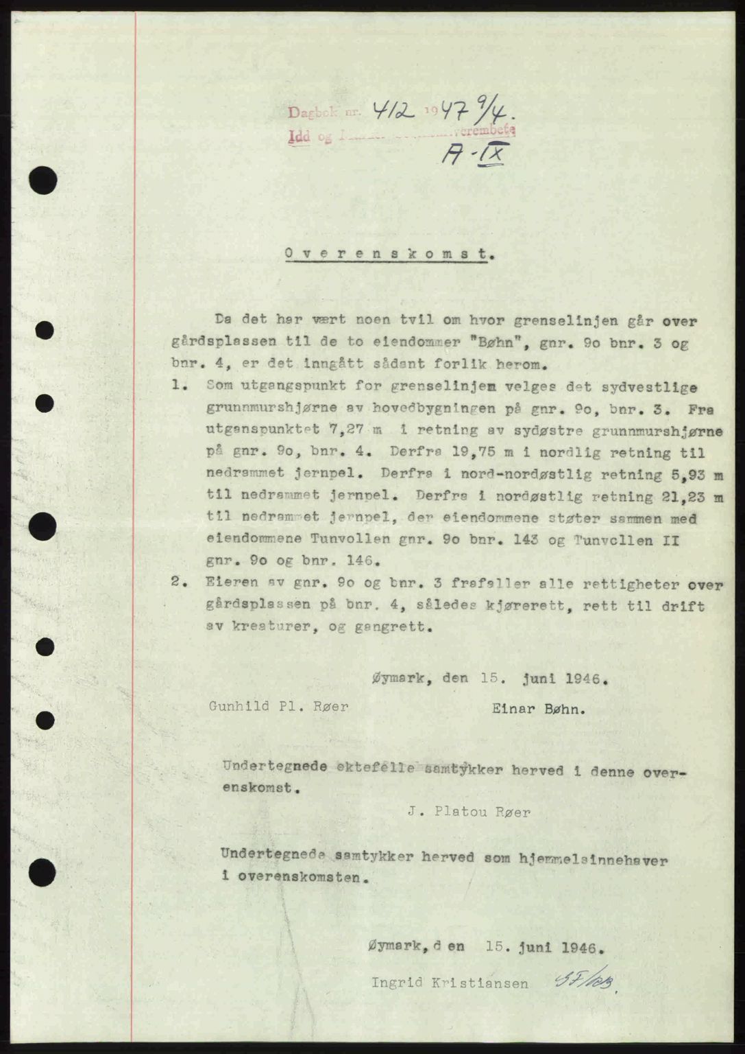 Idd og Marker sorenskriveri, SAO/A-10283/G/Gb/Gbb/L0009: Pantebok nr. A9, 1946-1947, Dagboknr: 412/1947
