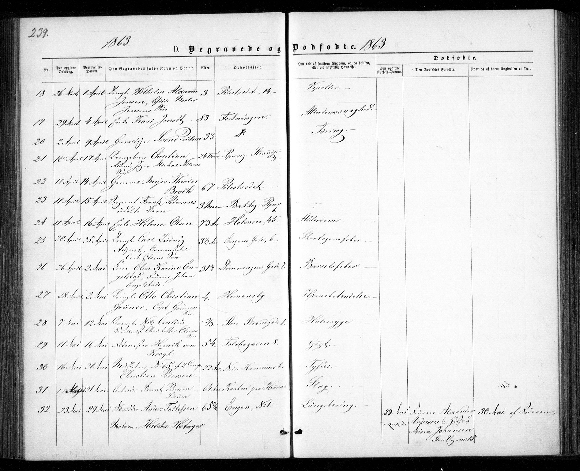 Garnisonsmenigheten Kirkebøker, AV/SAO-A-10846/G/Ga/L0006: Klokkerbok nr. 6, 1860-1880, s. 239