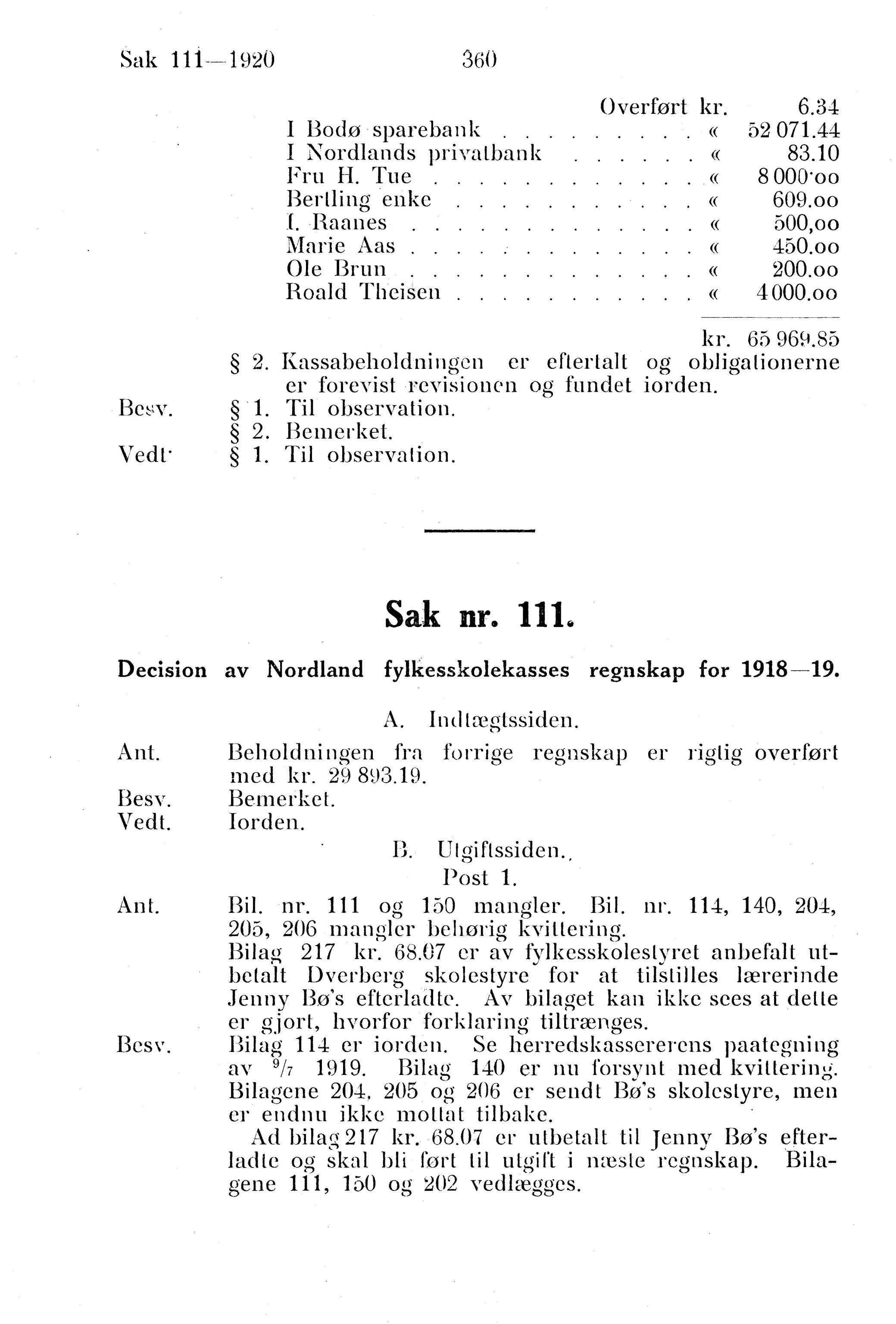 Nordland Fylkeskommune. Fylkestinget, AIN/NFK-17/176/A/Ac/L0043: Fylkestingsforhandlinger 1920, 1920