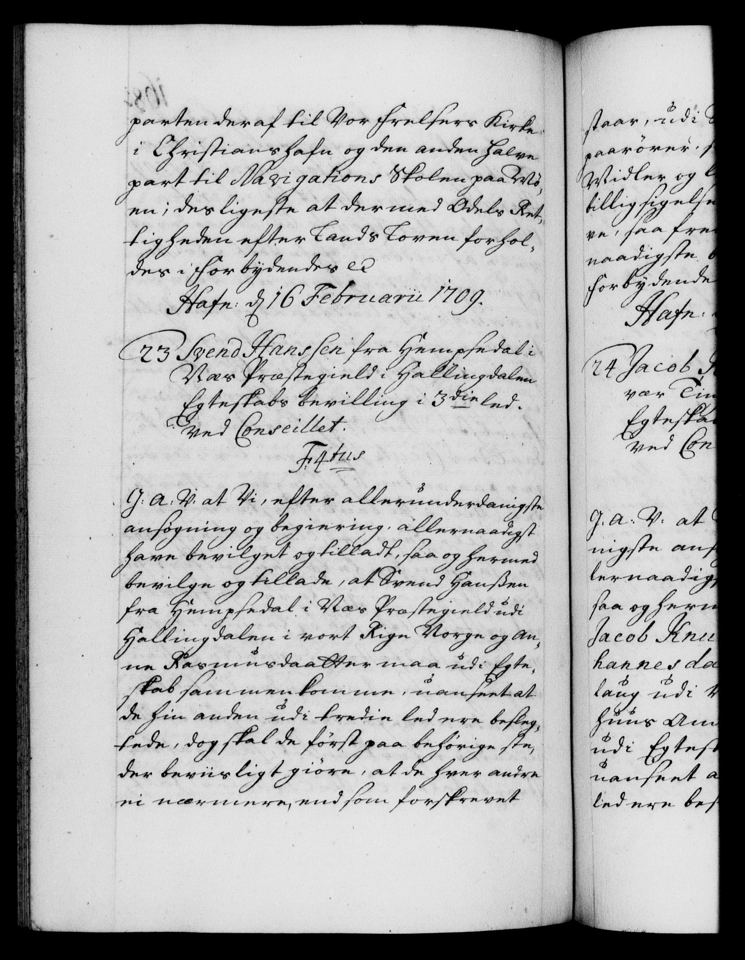 Danske Kanselli 1572-1799, RA/EA-3023/F/Fc/Fca/Fcaa/L0020: Norske registre, 1708-1711, s. 168b