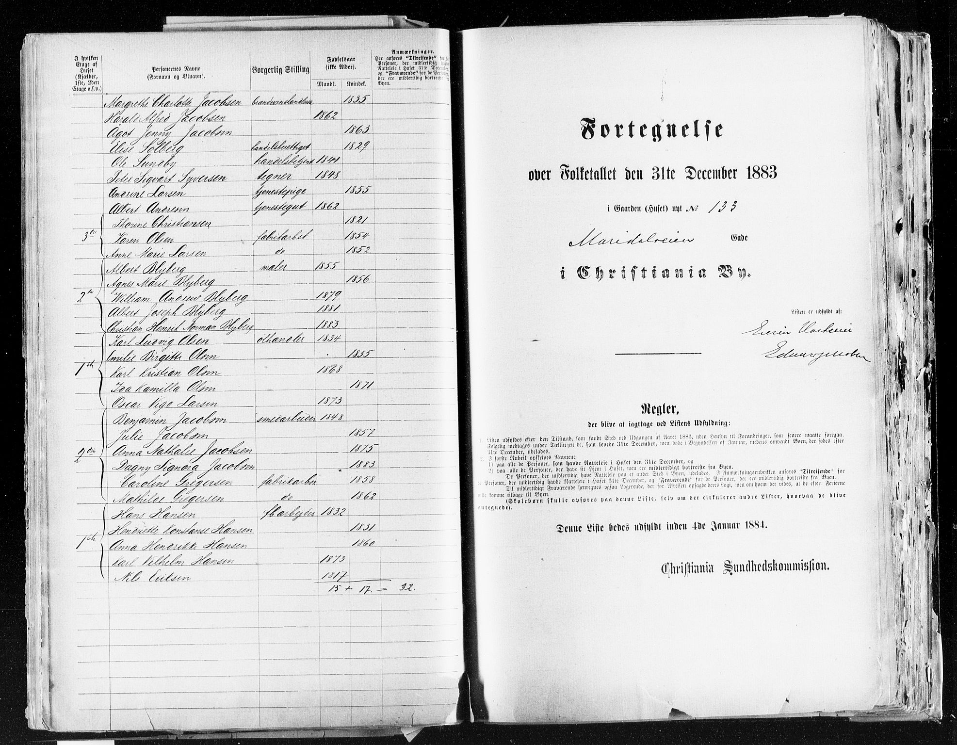 OBA, Kommunal folketelling 31.12.1883 for Kristiania kjøpstad, 1883, s. 2694