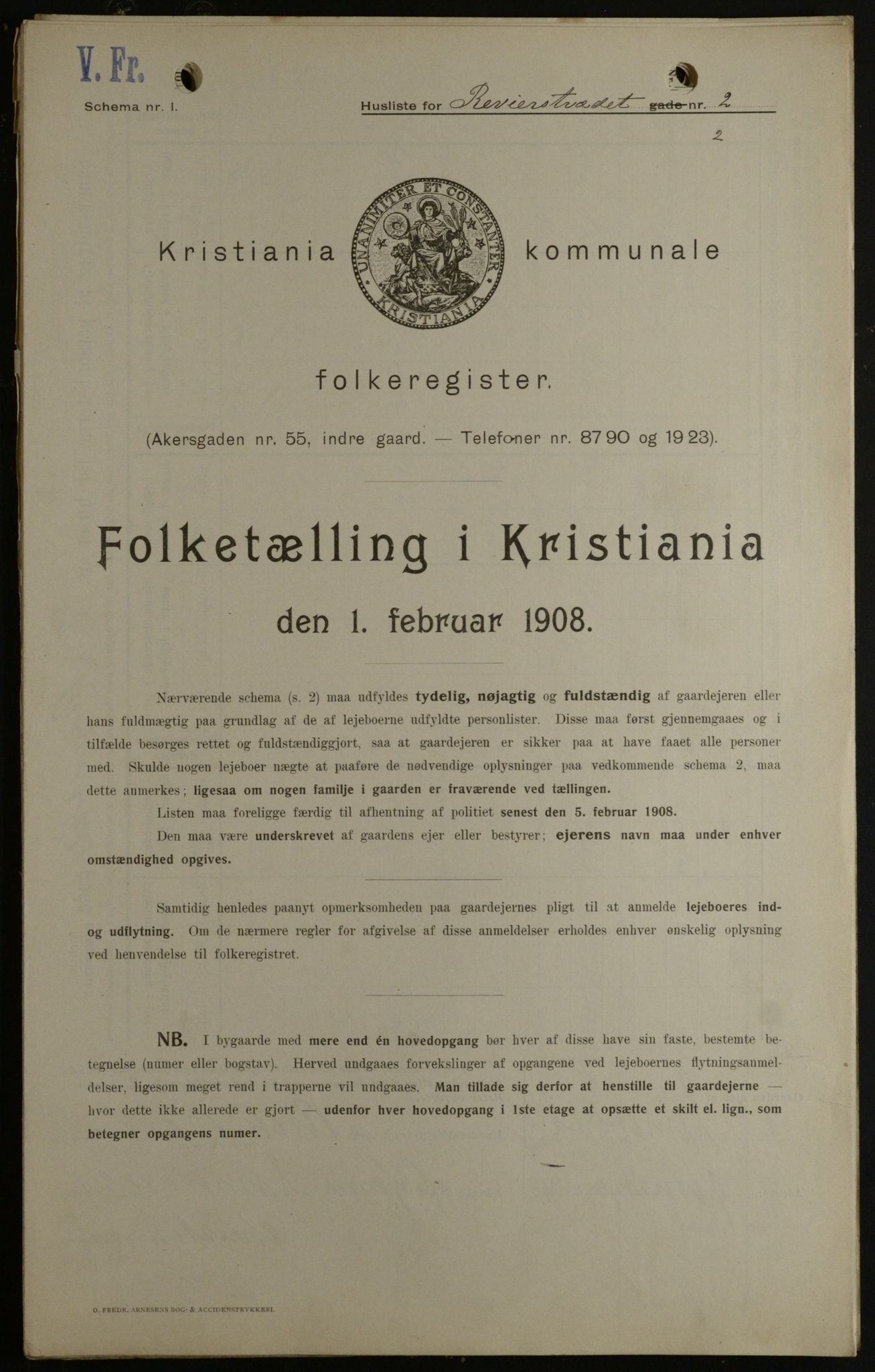 OBA, Kommunal folketelling 1.2.1908 for Kristiania kjøpstad, 1908, s. 74449