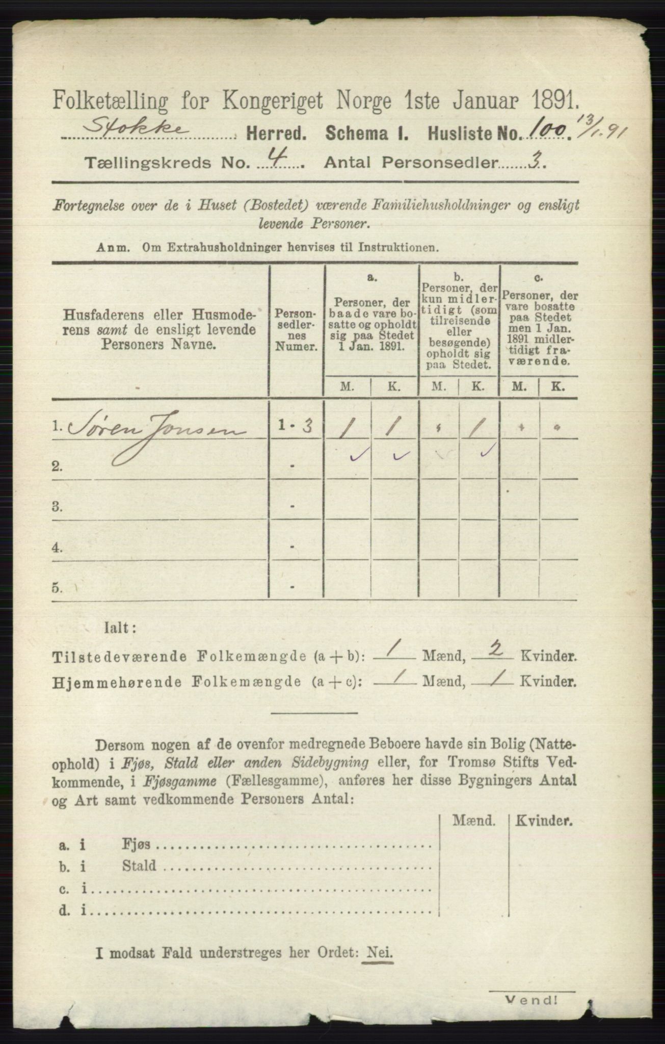 RA, Folketelling 1891 for 0720 Stokke herred, 1891, s. 2439