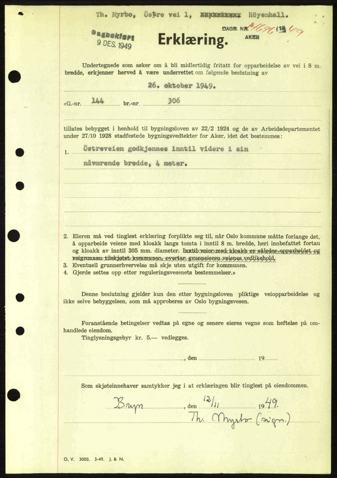 Oslo byskriverembete, AV/SAO-A-10227/G/Gb/Gbd/Gbda/L0017: Pantebok nr. A215, 1949-1950, Dagboknr: 14696/1949