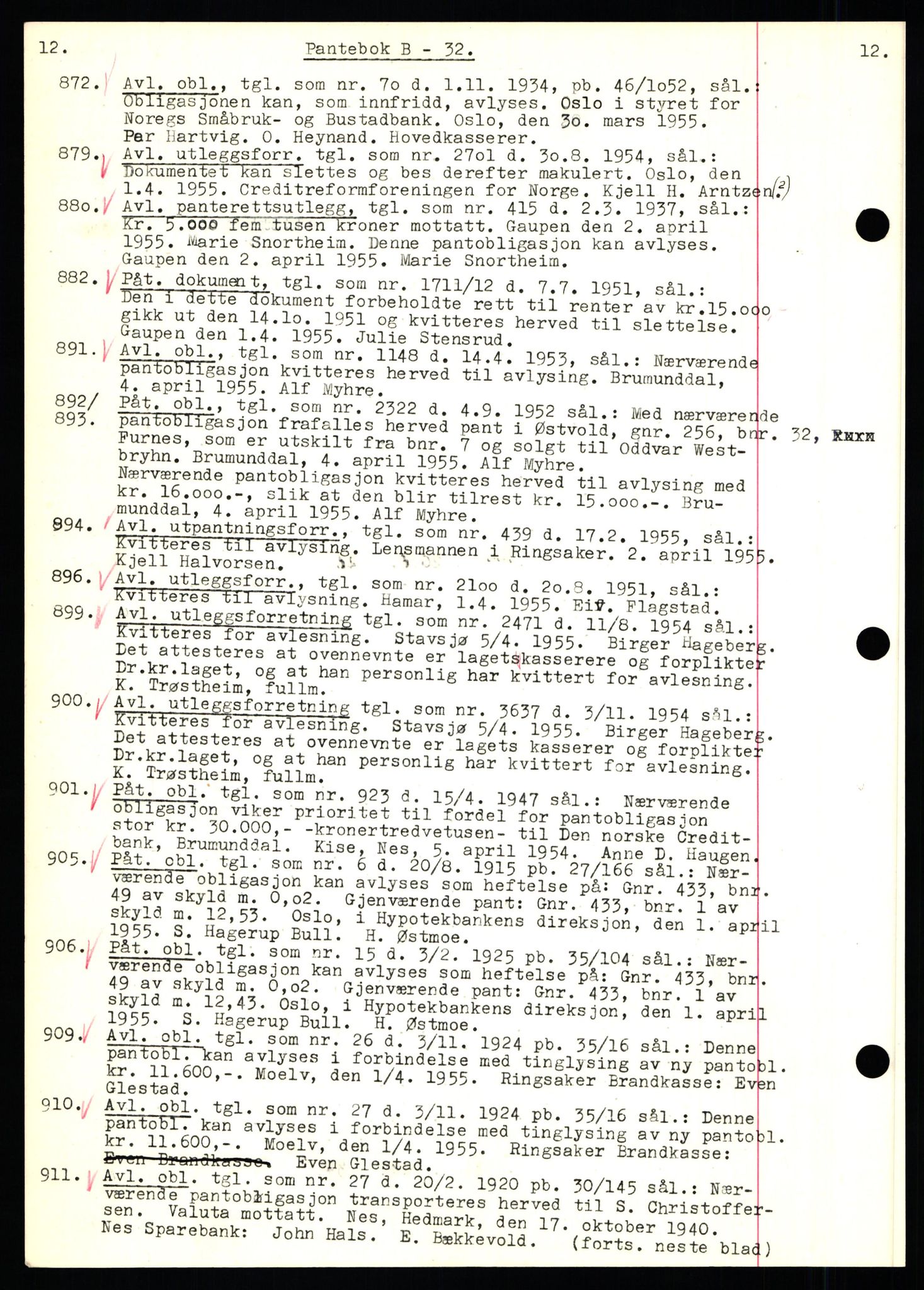 Nord-Hedmark sorenskriveri, SAH/TING-012/H/Hb/Hbf/L0032: Pantebok nr. B32, 1955-1955, Dagboknr: 872/1955