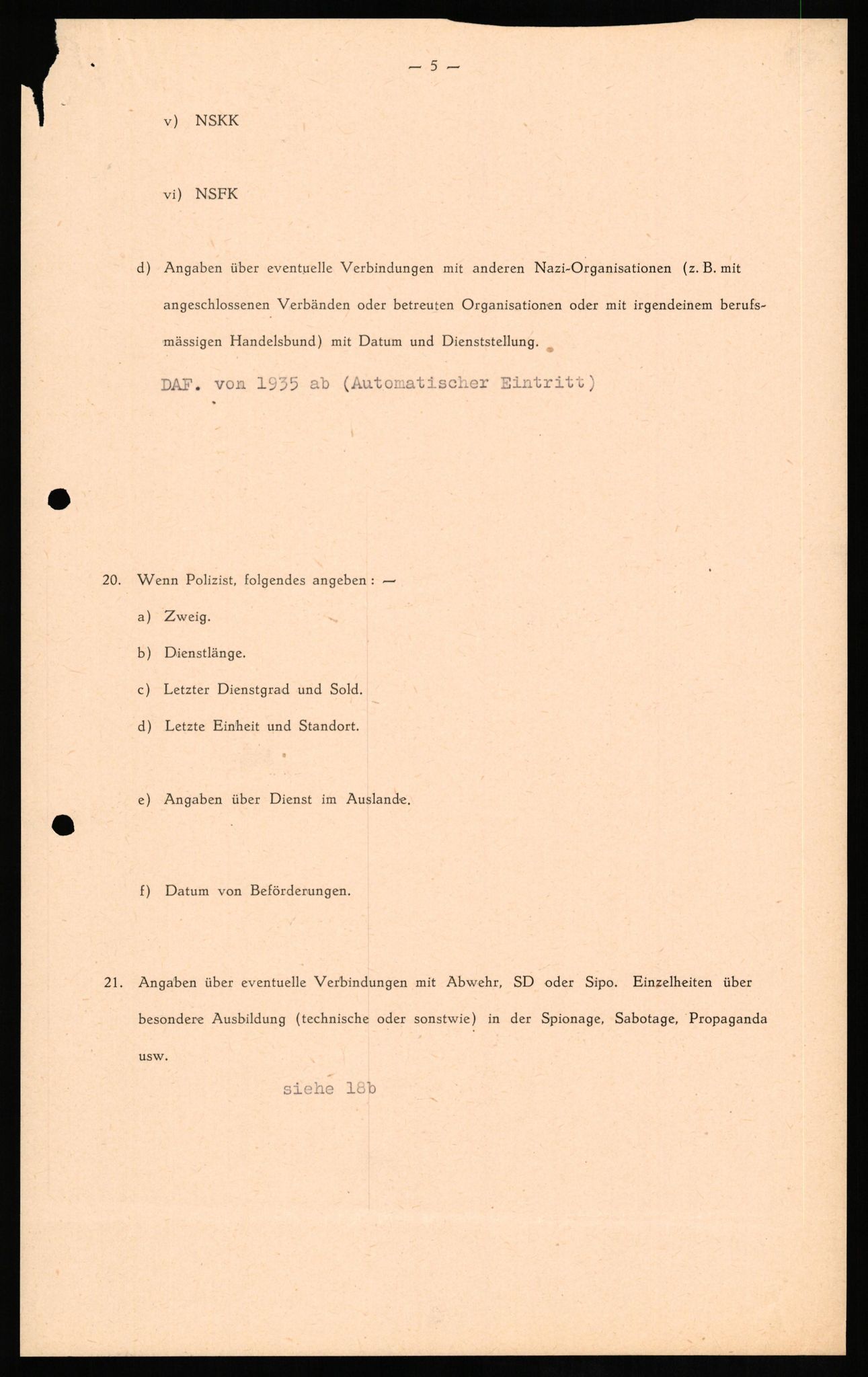 Forsvaret, Forsvarets overkommando II, AV/RA-RAFA-3915/D/Db/L0013: CI Questionaires. Tyske okkupasjonsstyrker i Norge. Tyskere., 1945-1946, s. 93