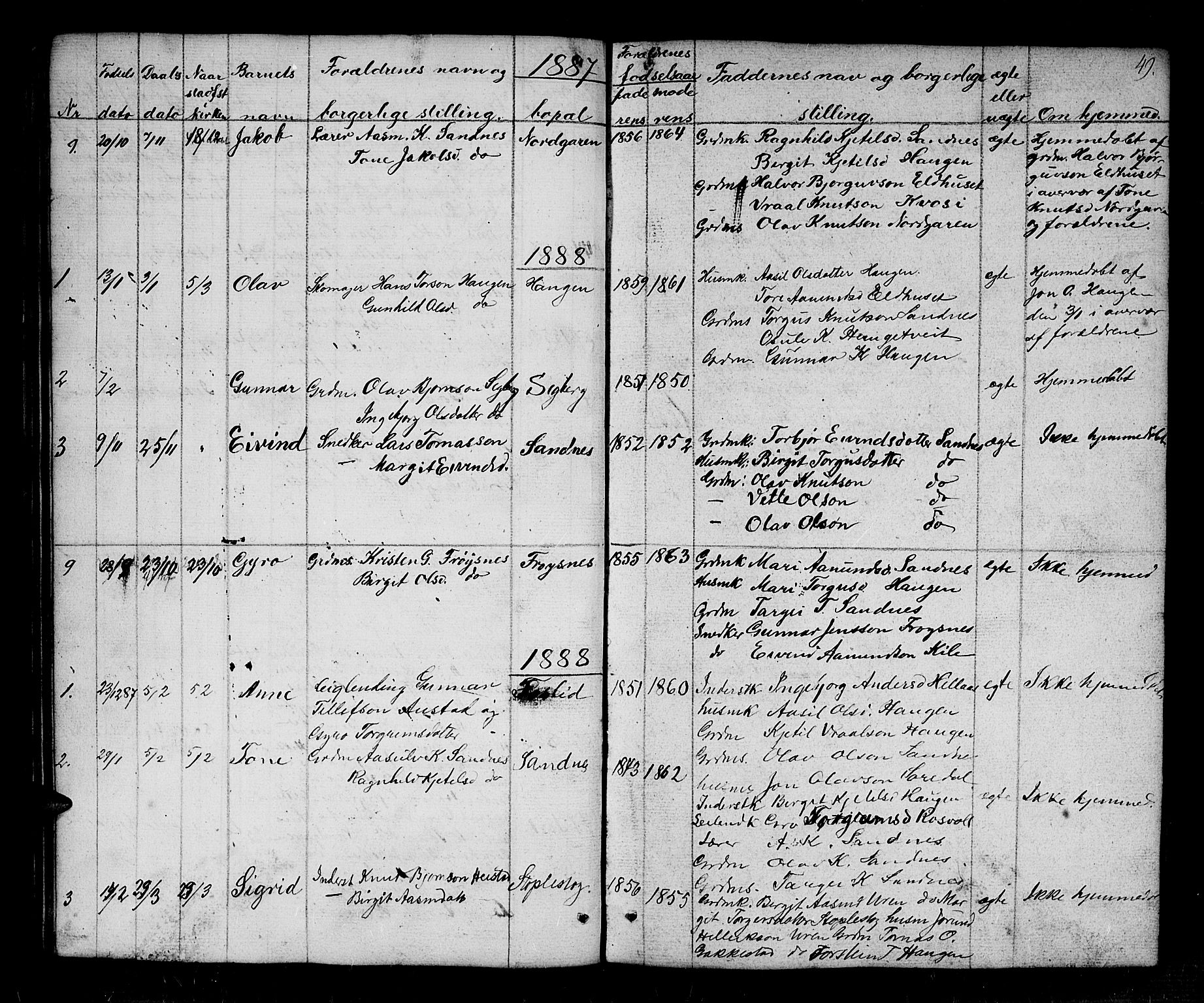 Bygland sokneprestkontor, AV/SAK-1111-0006/F/Fb/Fbc/L0001: Klokkerbok nr. B 1, 1848-1894, s. 49