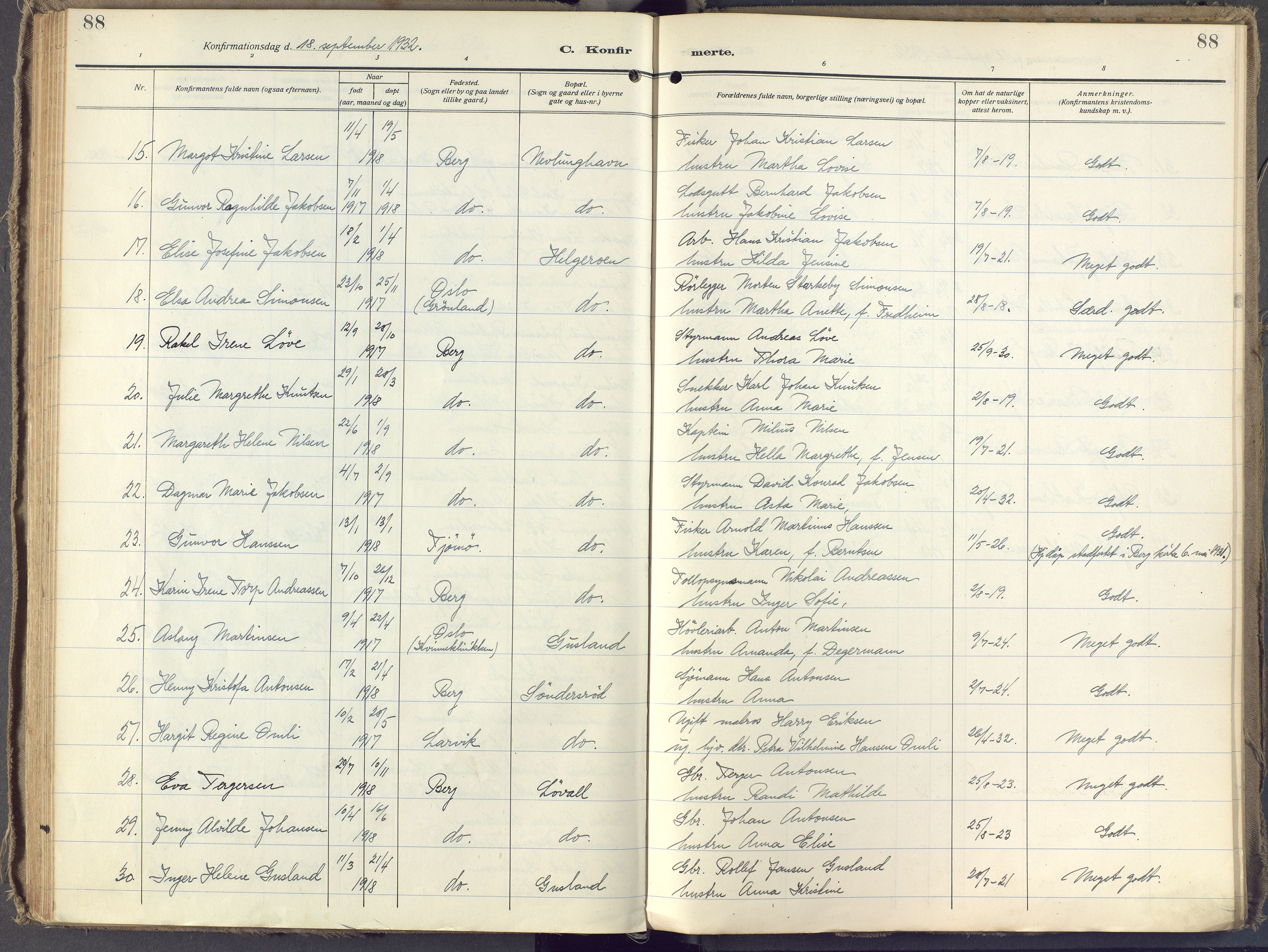 Brunlanes kirkebøker, AV/SAKO-A-342/F/Fb/L0004: Ministerialbok nr. II 4, 1923-1940, s. 88