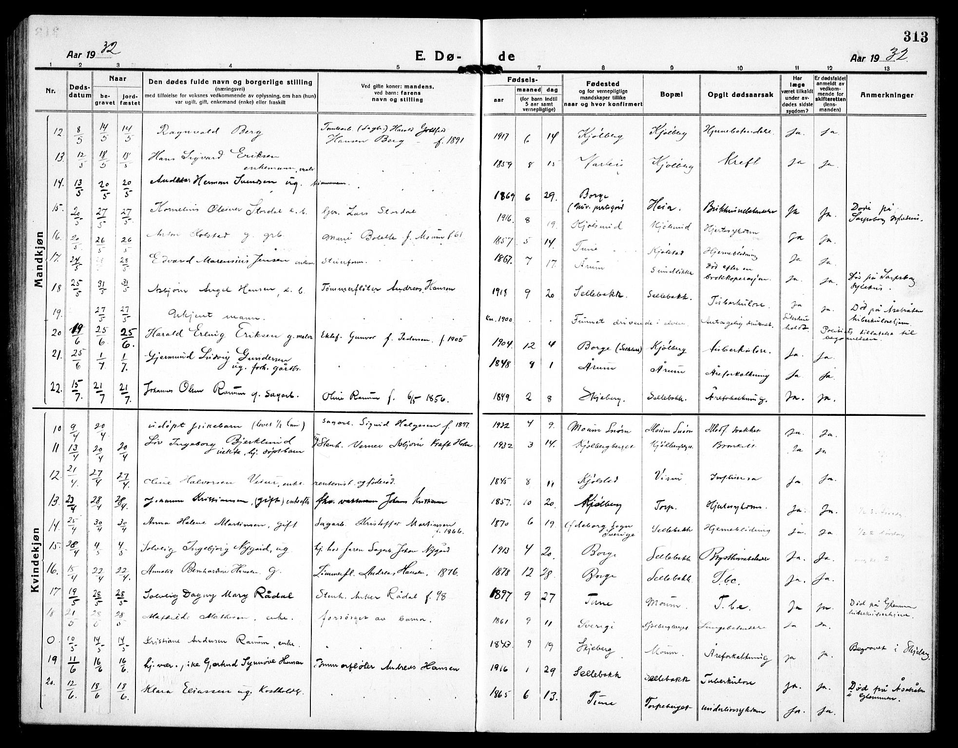Borge prestekontor Kirkebøker, AV/SAO-A-10903/G/Ga/L0003: Klokkerbok nr. I 3, 1918-1939, s. 313