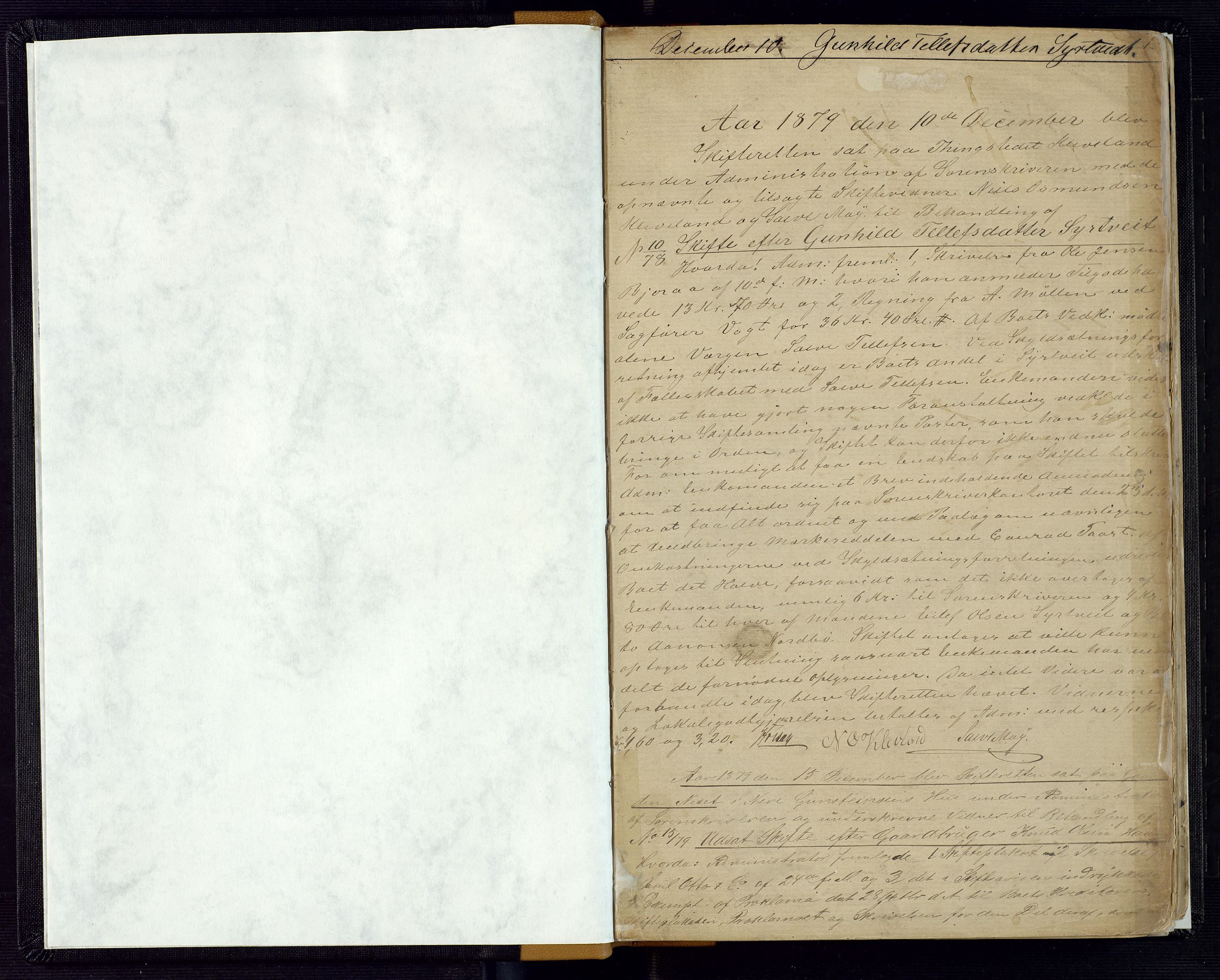 Setesdal sorenskriveri, SAK/1221-0011/H/Hc/L0032: Skifteforhandlingsprotokoll nr 4, 1879-1884, s. 1