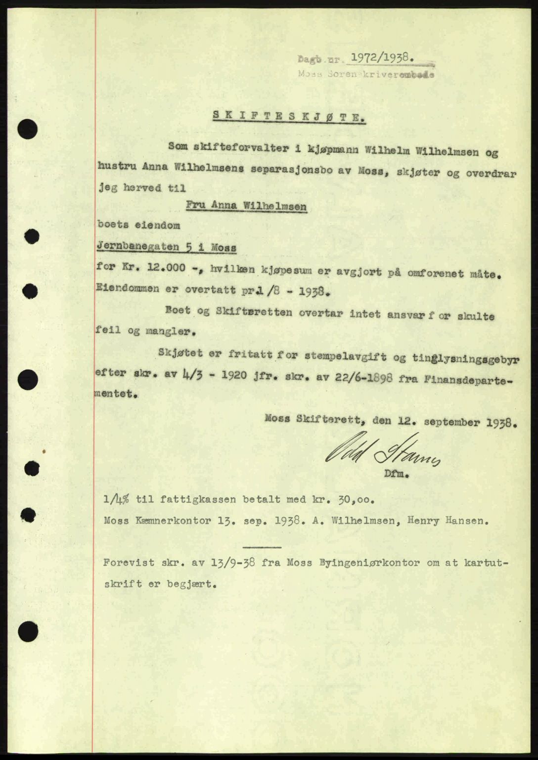 Moss sorenskriveri, SAO/A-10168: Pantebok nr. A4, 1938-1938, Dagboknr: 1972/1938