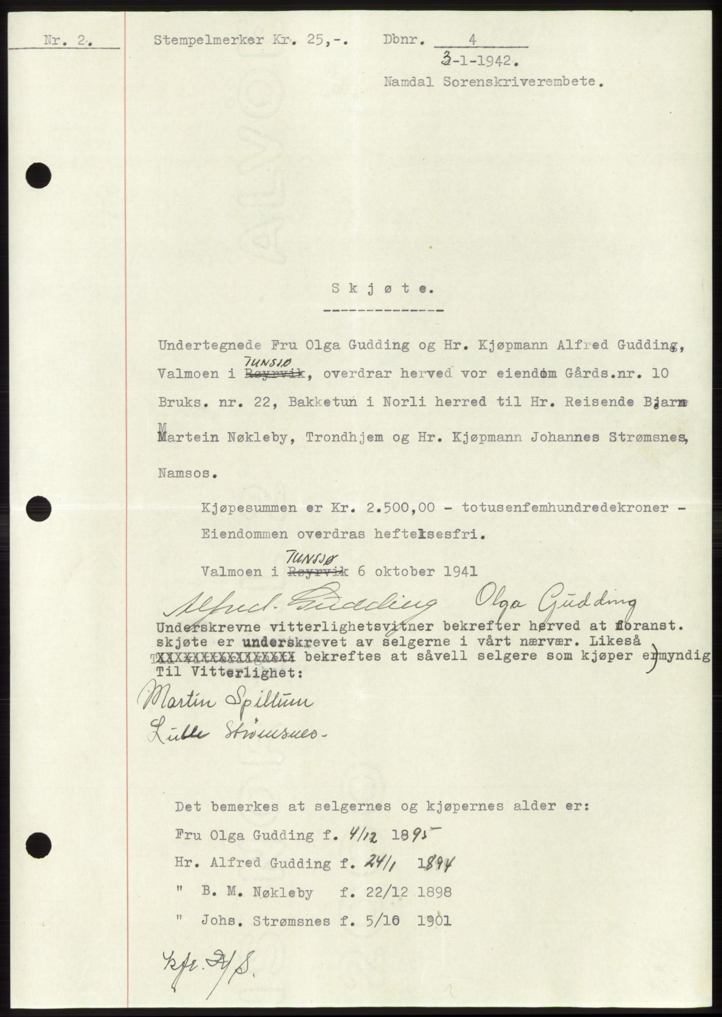 Namdal sorenskriveri, SAT/A-4133/1/2/2C: Pantebok nr. -, 1941-1942, Dagboknr: 4/1942