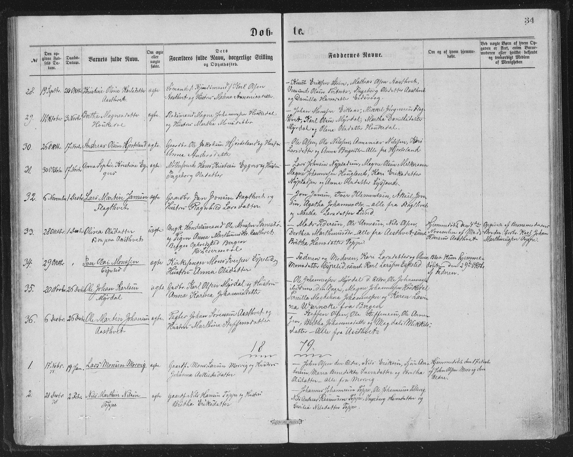Åsane sokneprestembete, AV/SAB-A-79401/H/Hab: Klokkerbok nr. A 1, 1870-1884, s. 34