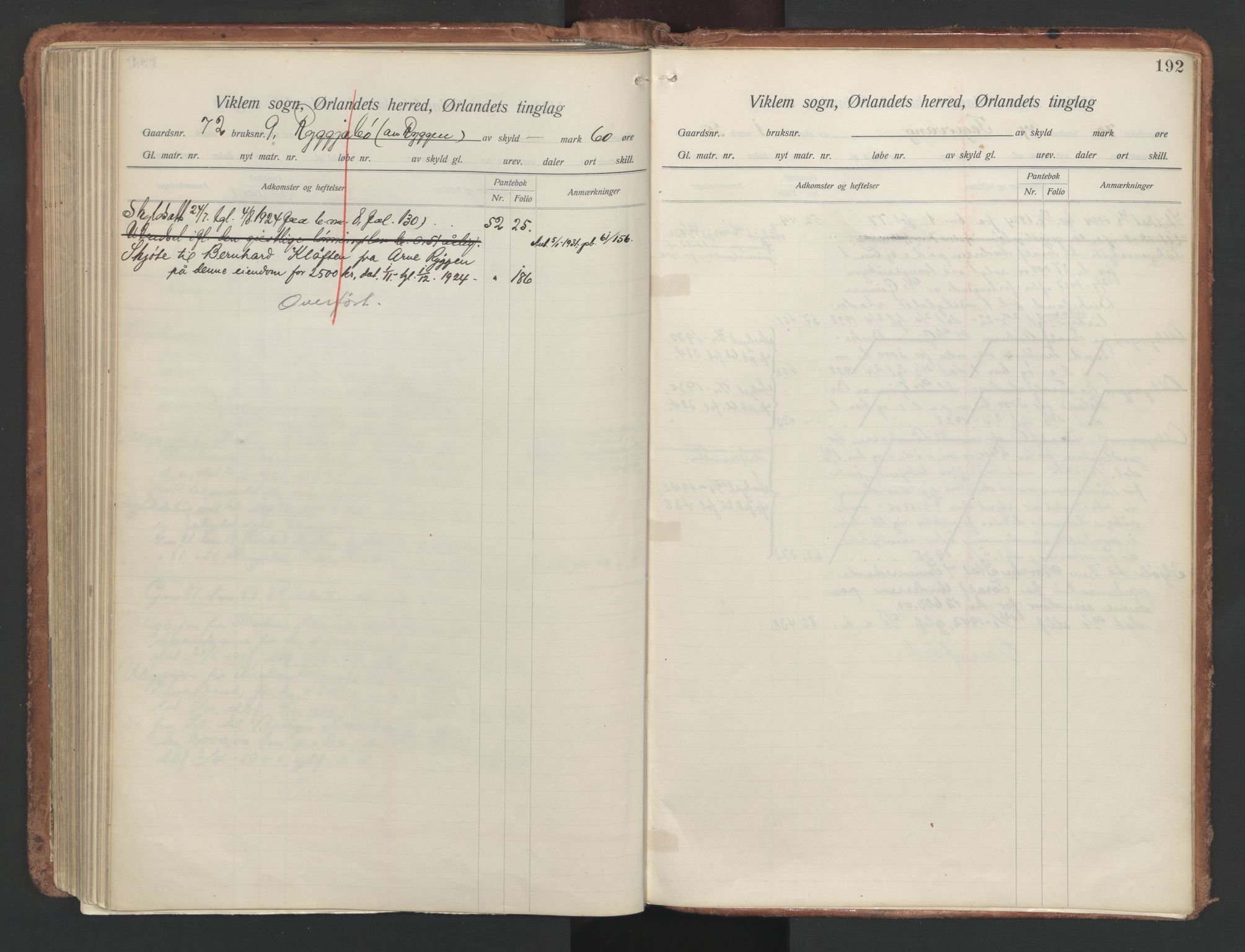 Fosen sorenskriveri, AV/SAT-A-1107/1/2/2A/L0019: Panteregister nr. 19, s. 192