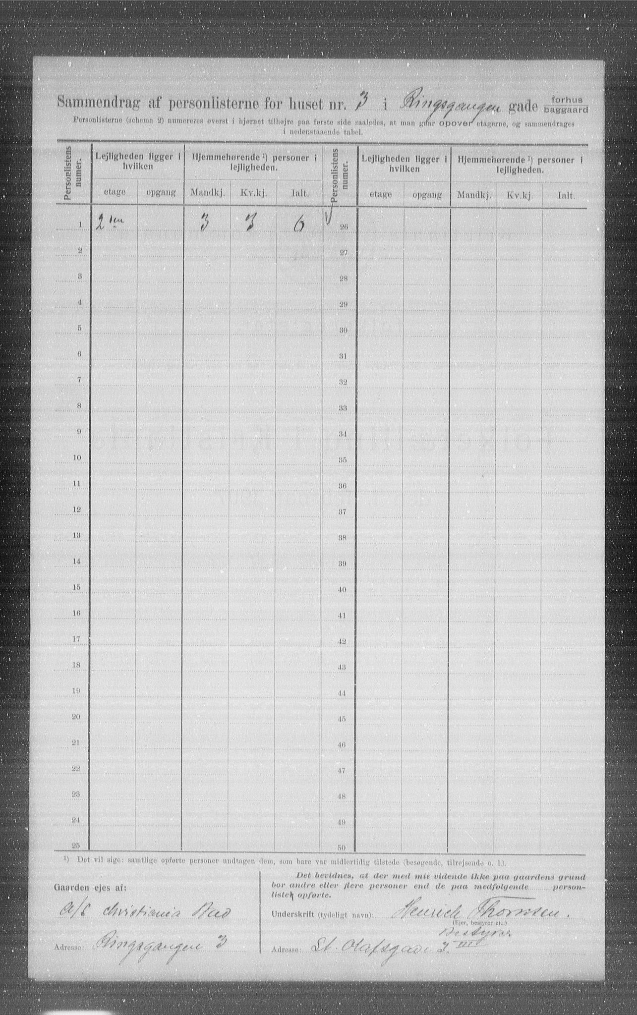 OBA, Kommunal folketelling 1.2.1907 for Kristiania kjøpstad, 1907, s. 42440