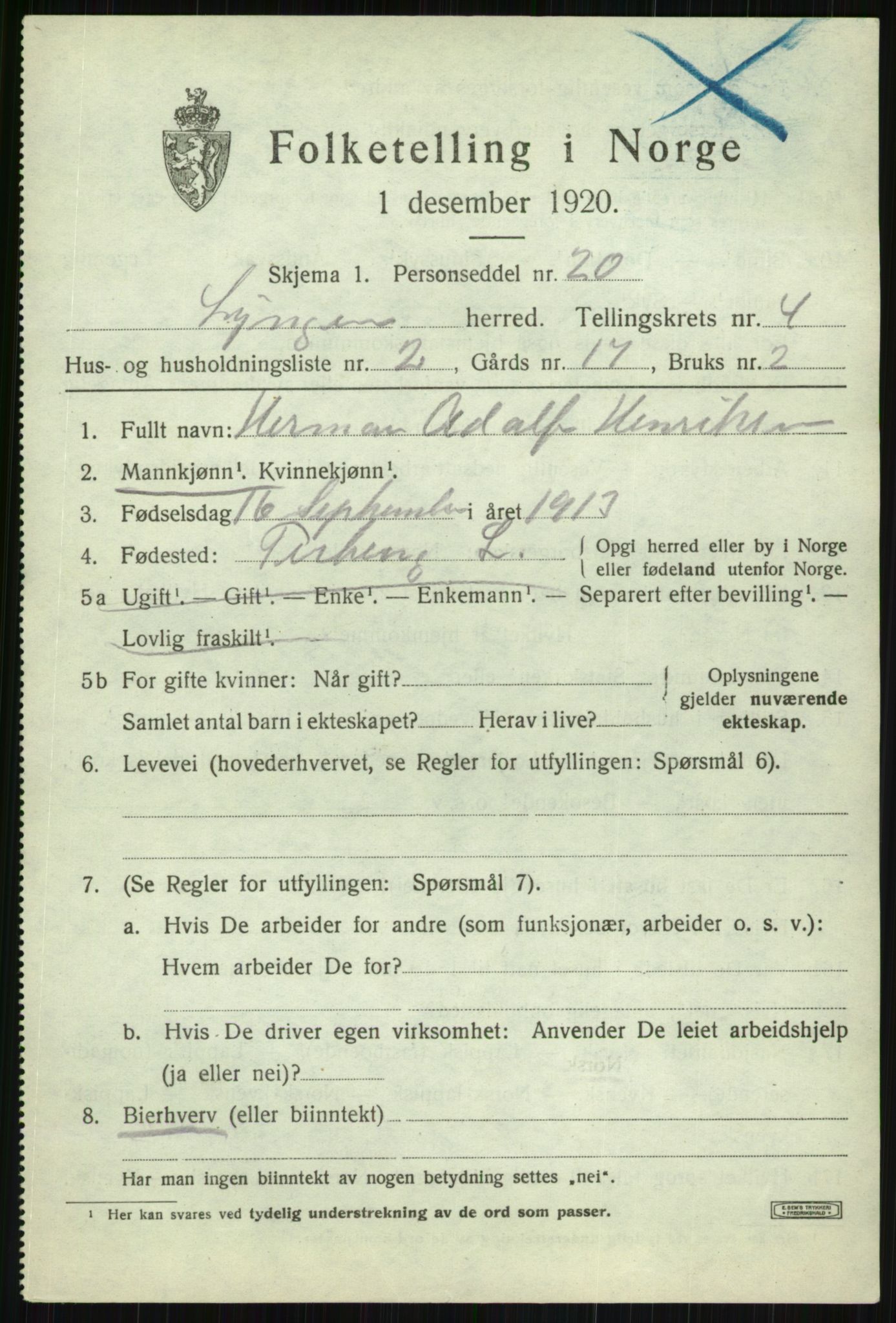 SATØ, Folketelling 1920 for 1938 Lyngen herred, 1920, s. 4061