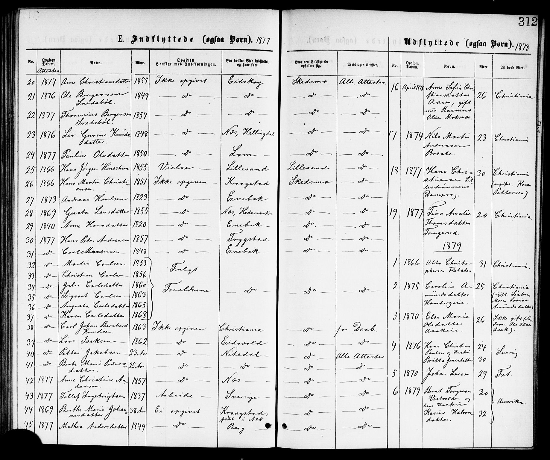 Skedsmo prestekontor Kirkebøker, AV/SAO-A-10033a/G/Ga/L0003: Klokkerbok nr. I 3, 1873-1882, s. 312