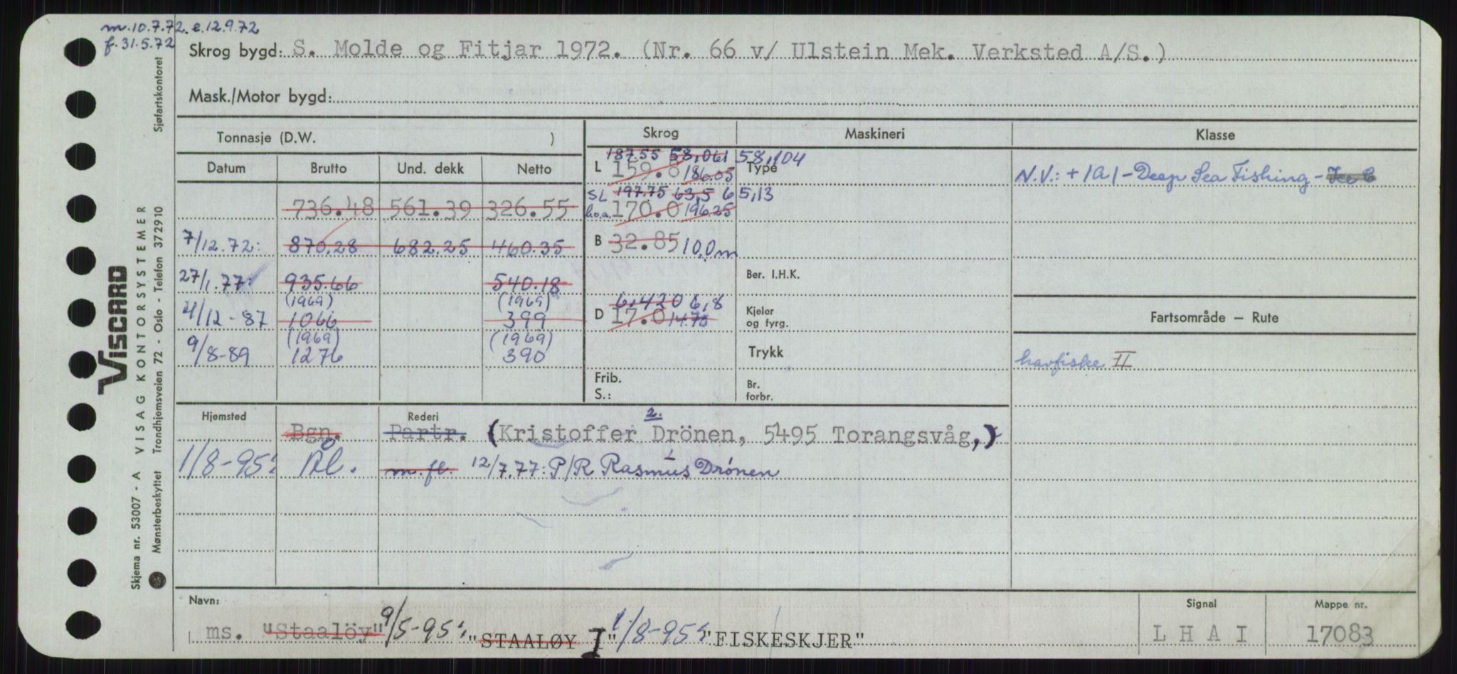 Sjøfartsdirektoratet med forløpere, Skipsmålingen, RA/S-1627/H/Ha/L0002/0001: Fartøy, Eik-Hill / Fartøy, Eik-F, s. 447