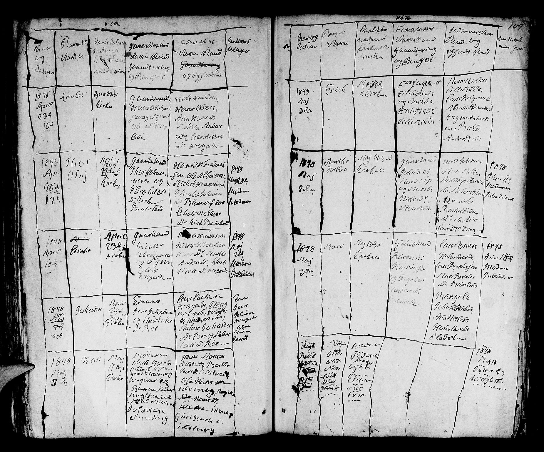 Fana Sokneprestembete, AV/SAB-A-75101/H/Hab/Habb/L0001: Klokkerbok nr. B 1, 1837-1855, s. 107