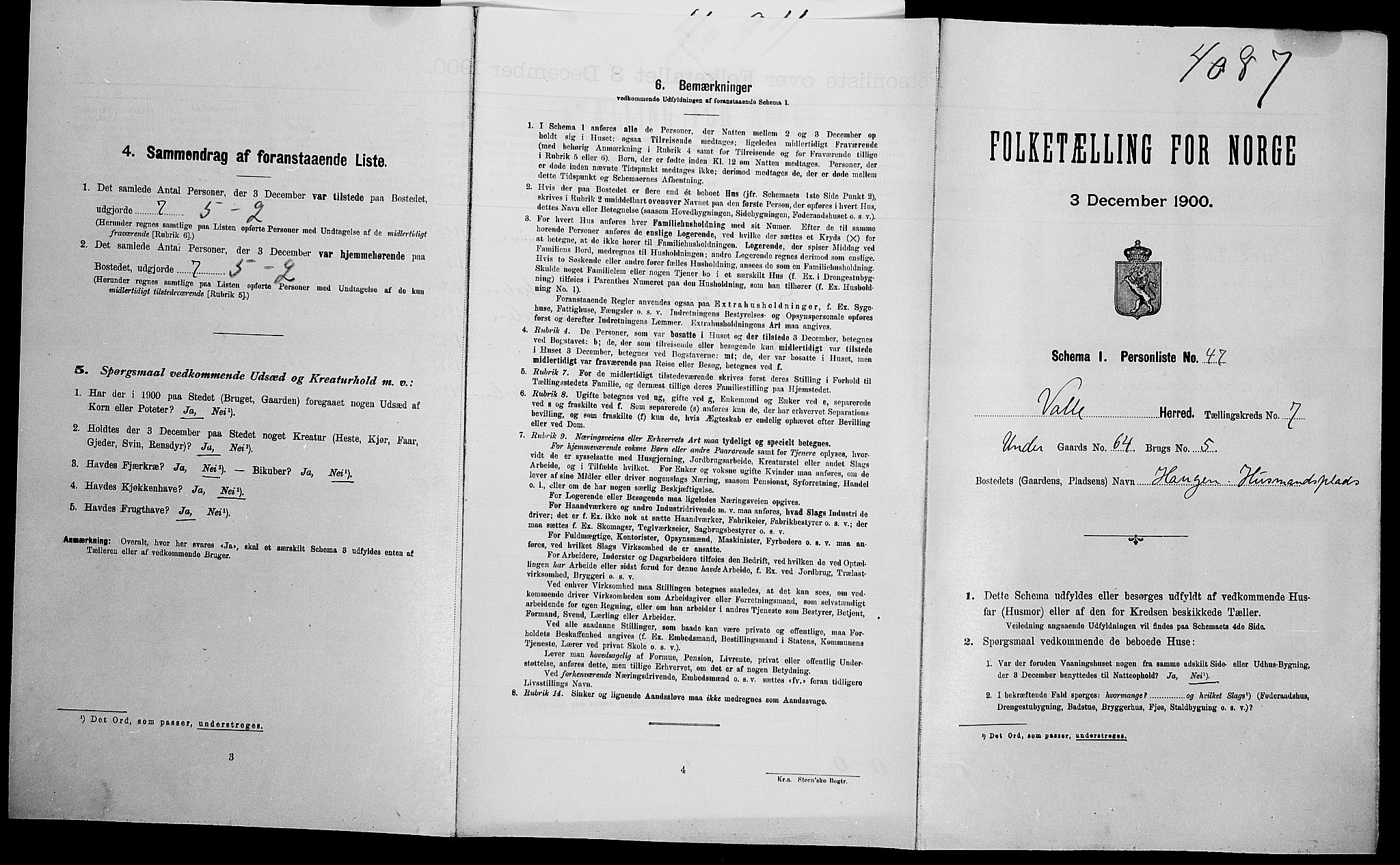SAK, Folketelling 1900 for 0940 Valle herred, 1900, s. 679